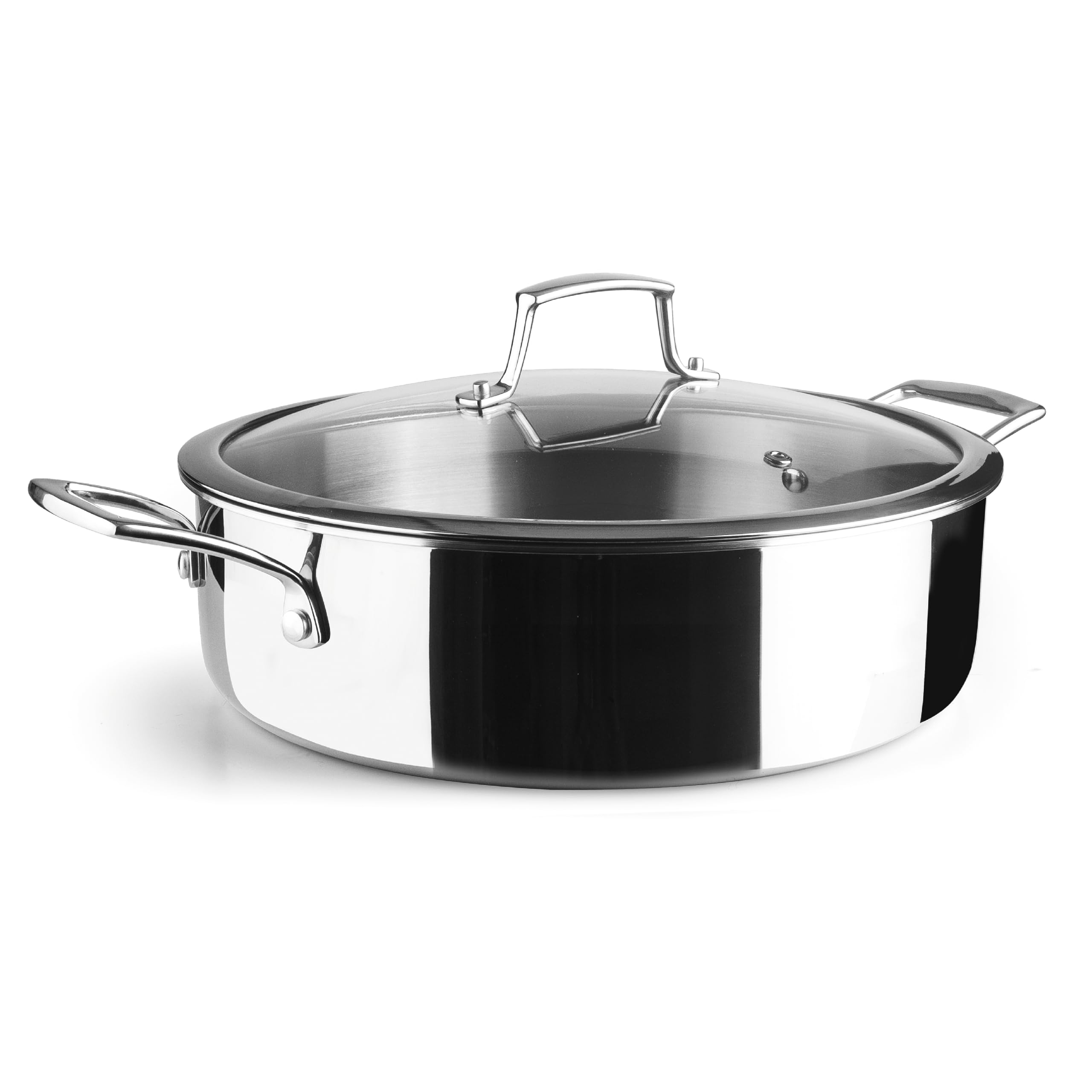 Lacor 60888 - Cacerola Baja Trichef, 5 L, 28 cm, Tricapa de Acero | En acero inox 18/10, para guisos y cocciones uniformes; apto para inducción y horno, apto para lavavajillas, de gran utilidad