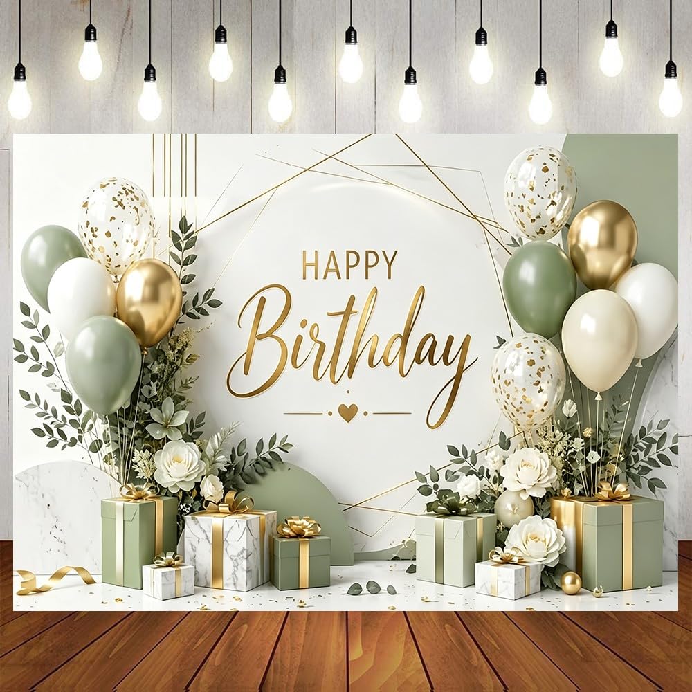 Toile de fond pour anniversaire Motif floral marbré Vert sauge