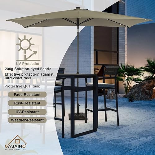 Miniatura 5 de CASAINC Sombrilla solar LED rectangular de 6.5 x 10 pies para patio, mesa de mercado, sombrilla de aluminio con botón de inclinación y manivela para