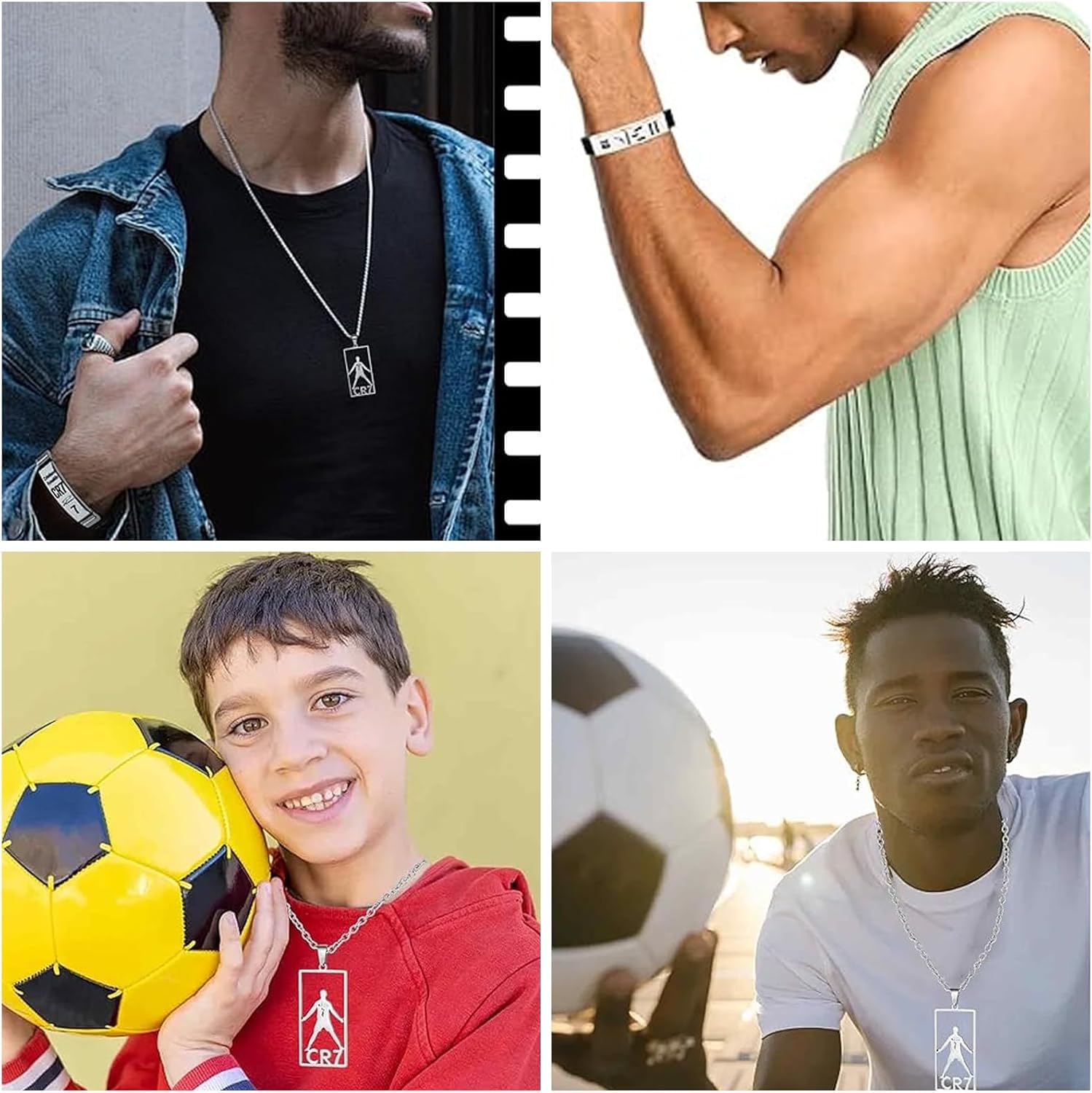 2 piezas de artículos de fútbol, cosas para niños, pulsera de estrella de fútbol Cr7, uso para el mejor regalo para niños que aman el fútbol (pulsera de plata + collar)