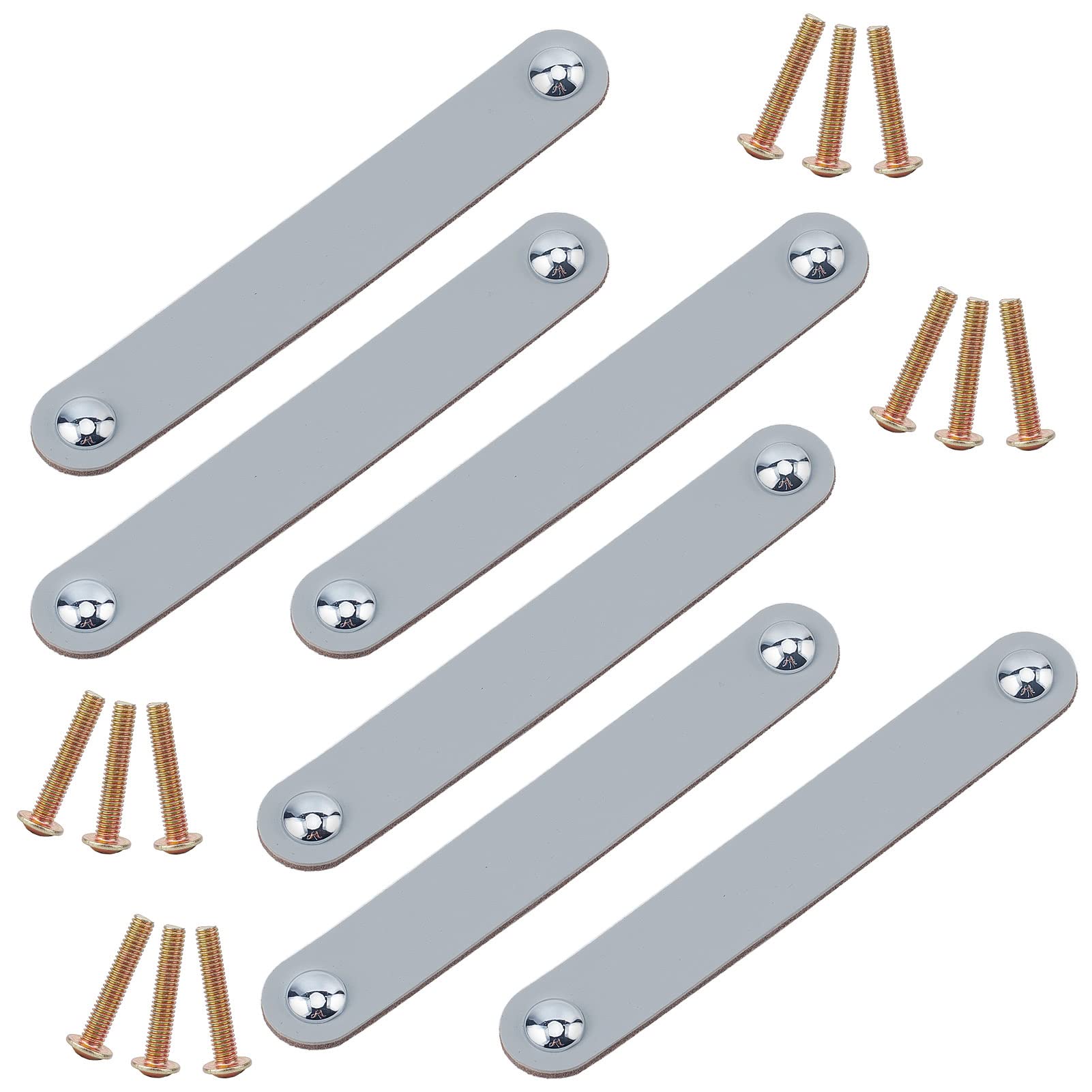 Tiradores de cuero para cajón y armario gris Silver, kit de 6 herrajes de 170x25 mm