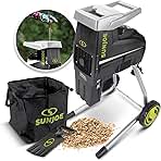 Sun Joe CJ603E Corded Wood Chipper and Shredder with 15A Electric Motor, 1.7-Inch Cutting Diameter, Includes Safety Hopper, Feeding Paddle, and Collection Bag