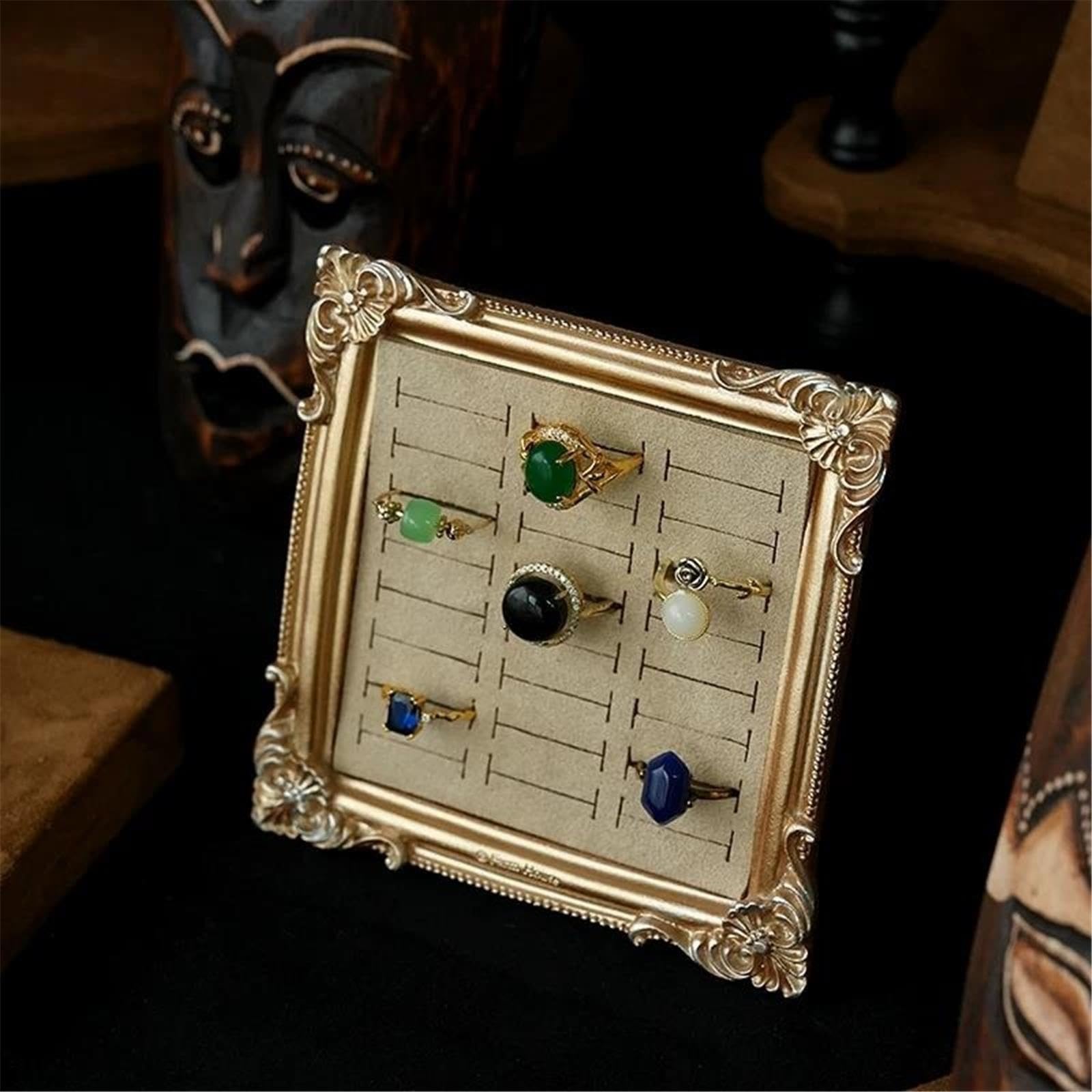 YDYDTTKD Schmuck-Display-änder, Vintage-verzierter Harzrahmen, Ring-Display-Tablett (weiß)