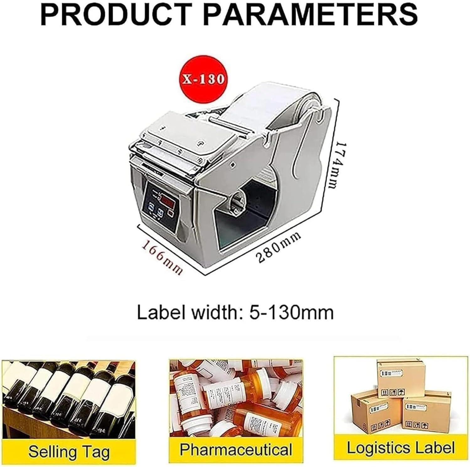 Distributore automatico di etichette, velocità regolabile con display digitale a LED, compatibile con etichette larghe 5-130 mm, perfetto per uso commerciale