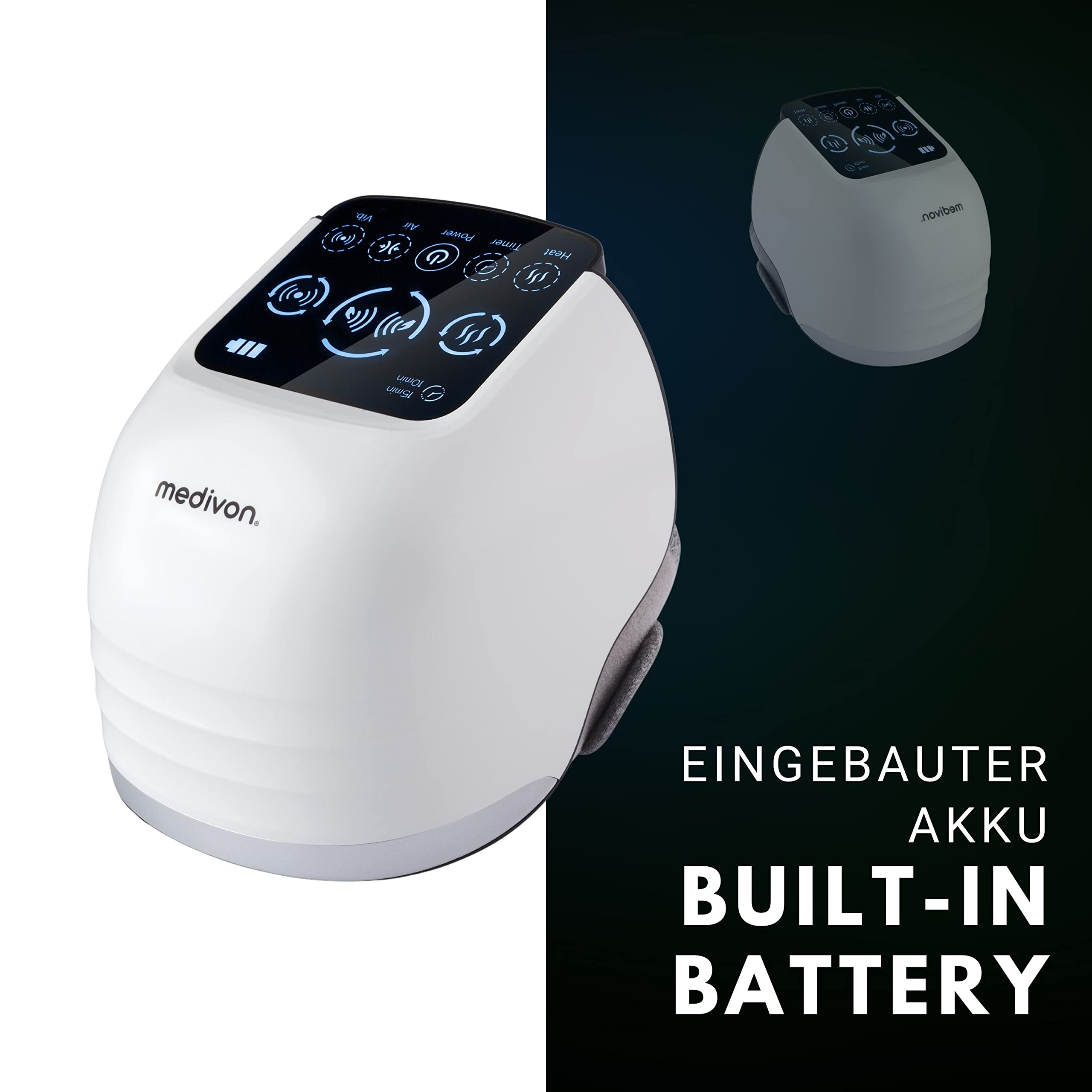 Medivon kabelloses Knie- und Ellbogenmassagegerät Kompressionsmassage Luftmassage Vibration Aufwärmmodus lindert Knieschmerzen, Tennisarmschmerzen - weiss