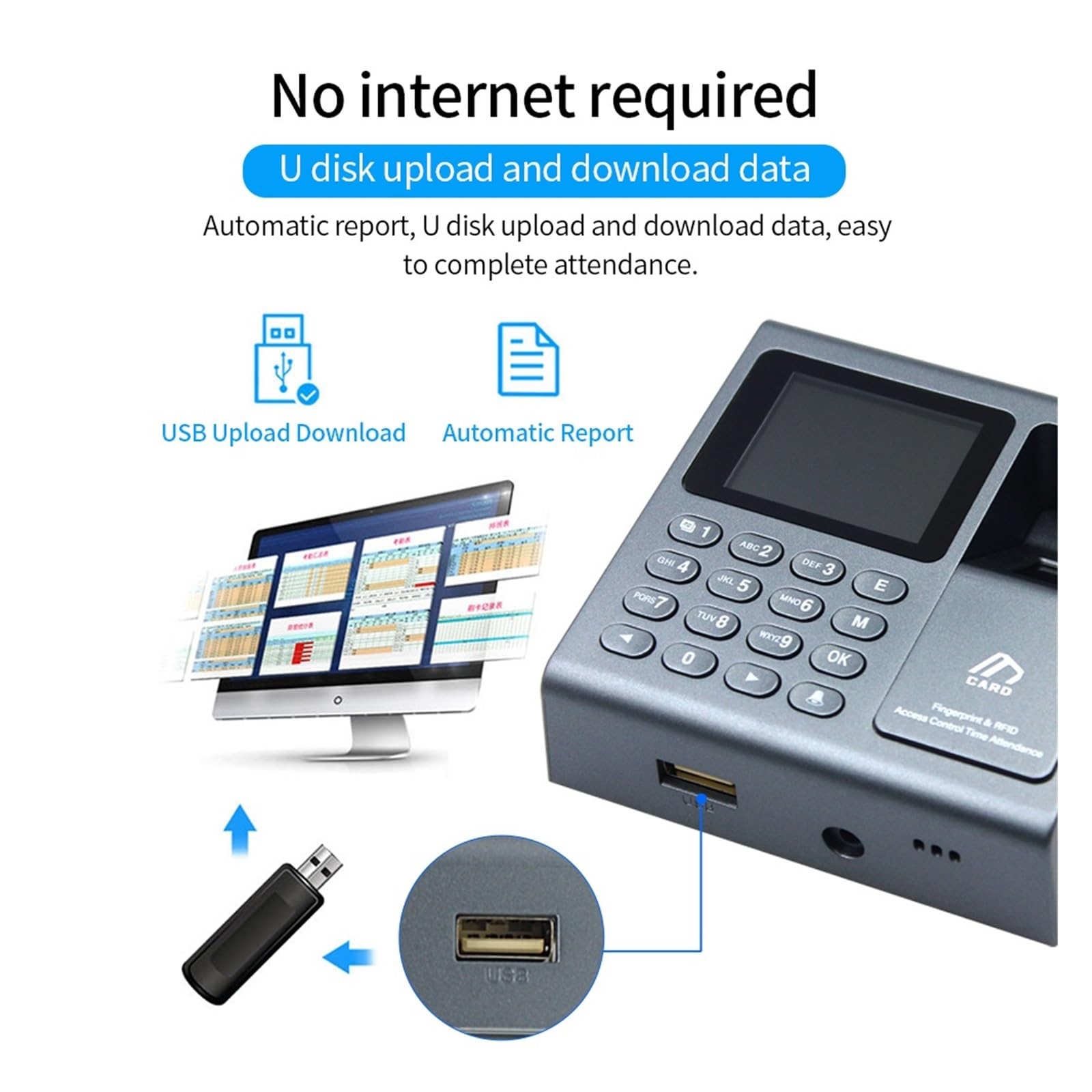 Máquina de estampación, Escáner de Huellas Dactilares biométrico portátil, de Control de Acceso RFID, grabadora de Tiempo USB for 1000 usuarios, máquina de Asistencia for empleados,Máquina de Tarjeta