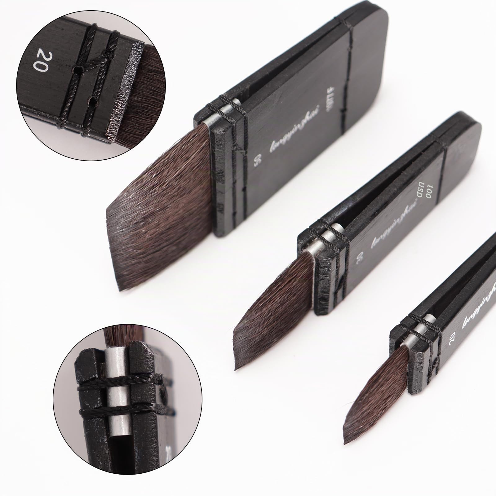 Seehecht-Pinsel-Set mit 4 Stück (20, 30, 40, 50) – Eichhörnchen-Mischpinsel – gebeizte Birke mit kurzem Griff – ideal für Waschgänge (Eisen, kleine Größe (Kleidung usw.)
