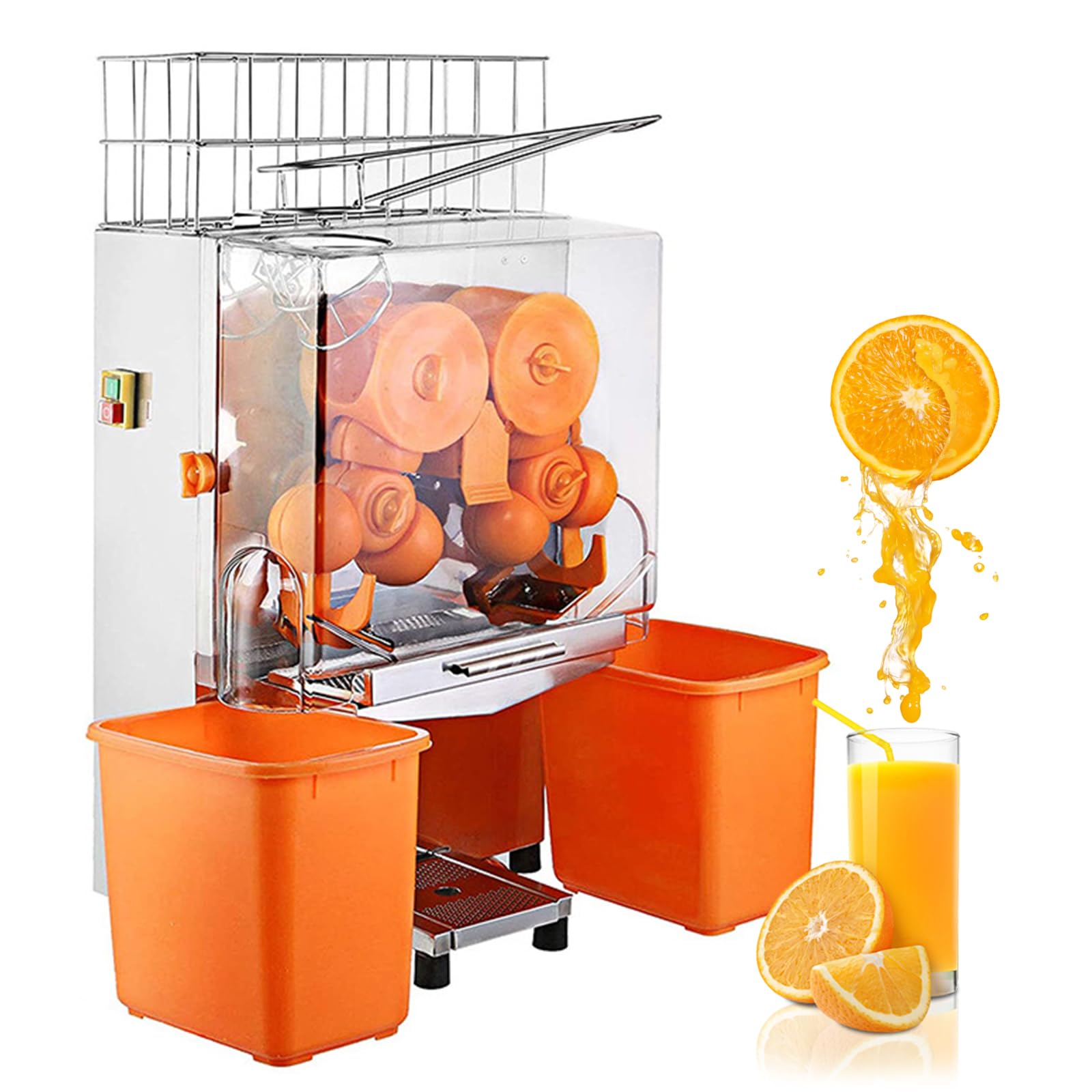 QUTBAG Machine électrique à jus d'orange, Presse-Agrumes Commercial avec 2 boîtes de ferraille, Machine à éplucher automatiquement Les Boissons à Base de jus, Machine de Fabrication de Boissons