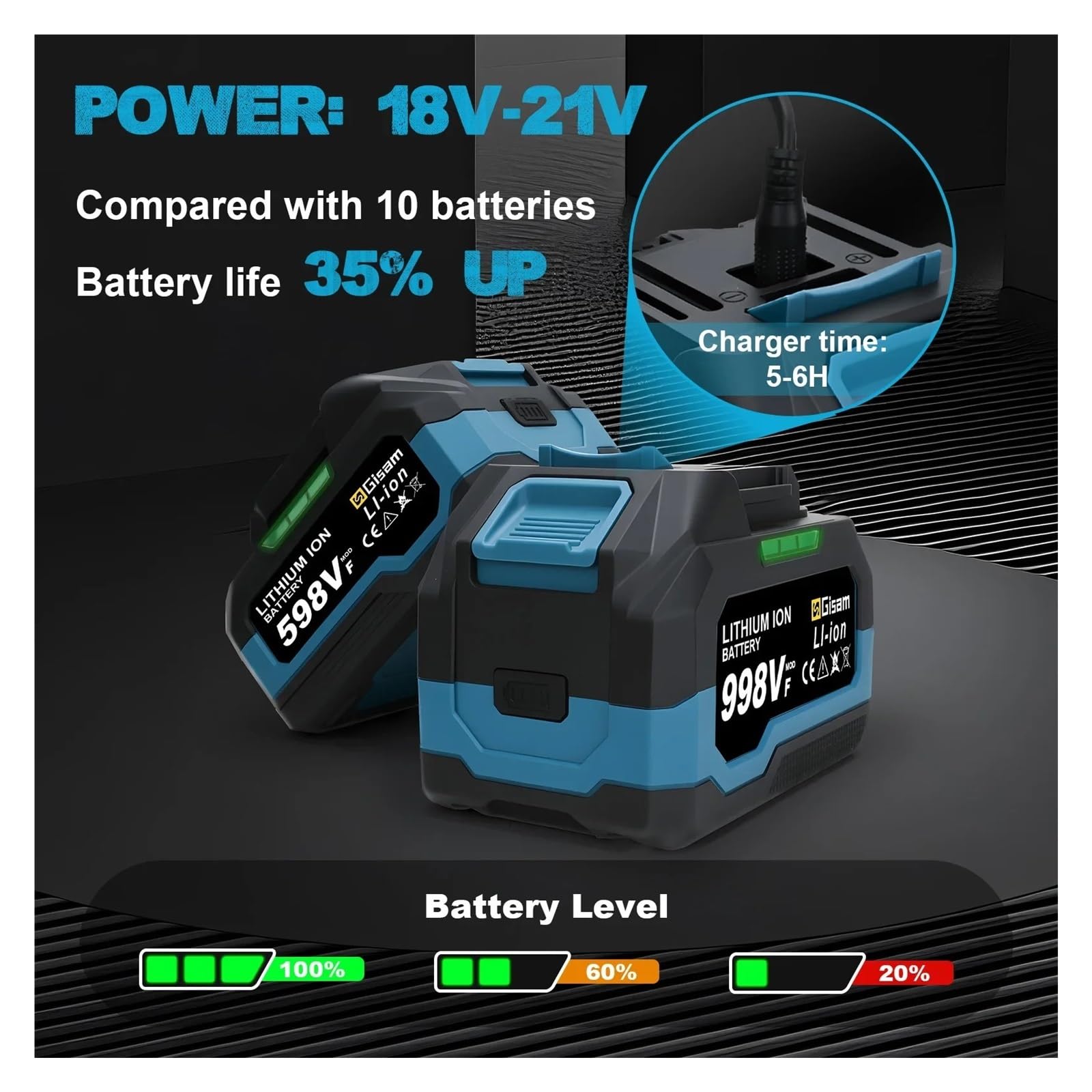 Batteria ricaricabile agli ioni di litio - Compatibile con Gisam le batterie for trapano a batteria/chiave senza spazzole/cacciavite da 18 V(1x598VF)