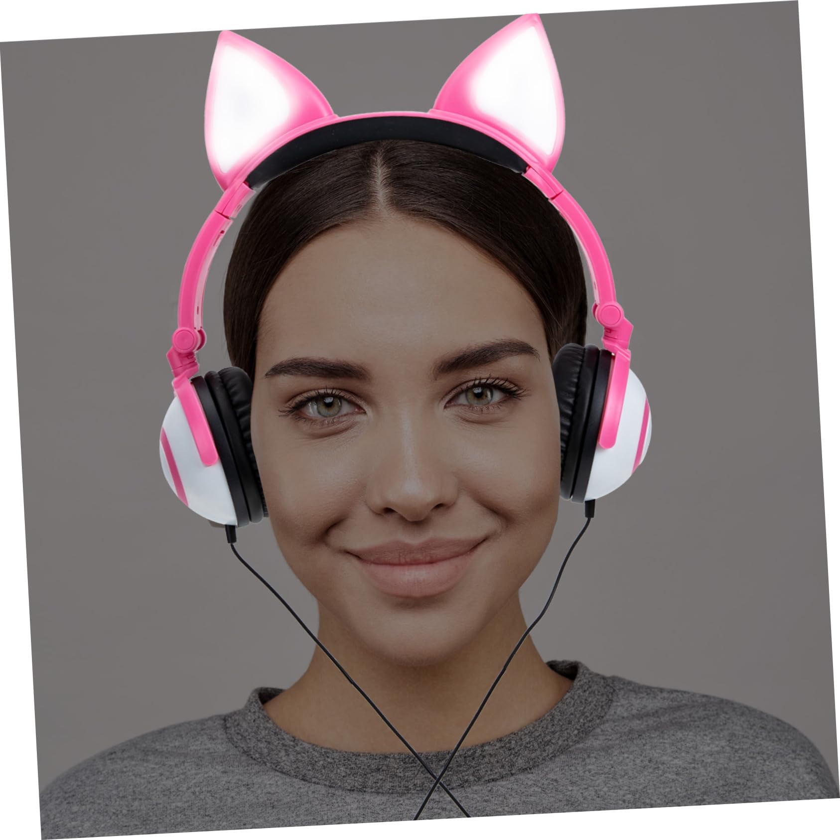 Artibetter Cuffie per Bambini Orecchie da Gatto Rosa Pvc 3, 5 Mm | 180mah, Diametro Altoparlante 40mm, Spina Dritta, Controllo Luce a Pulsante