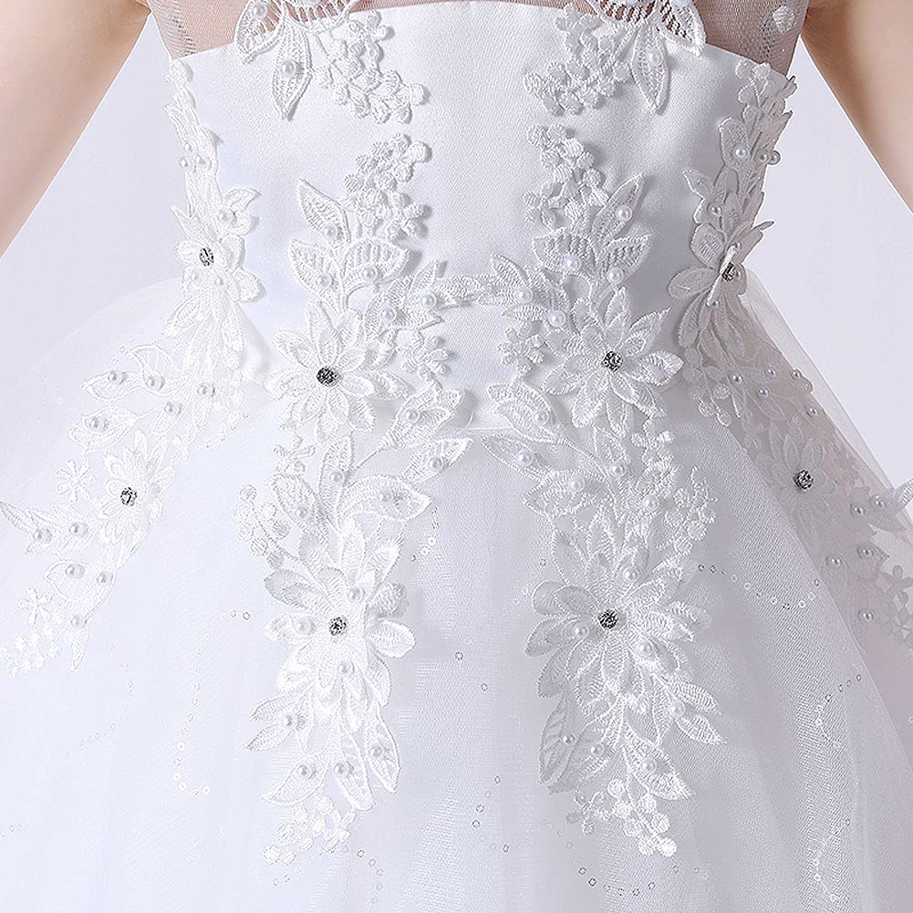 Vestito lungo da bambina con fiori ricamati da principessa, linea A, abito da damigella d'onore, per la prima comunione, per il compleanno, per le feste, A#bianco., 9-10 Anni