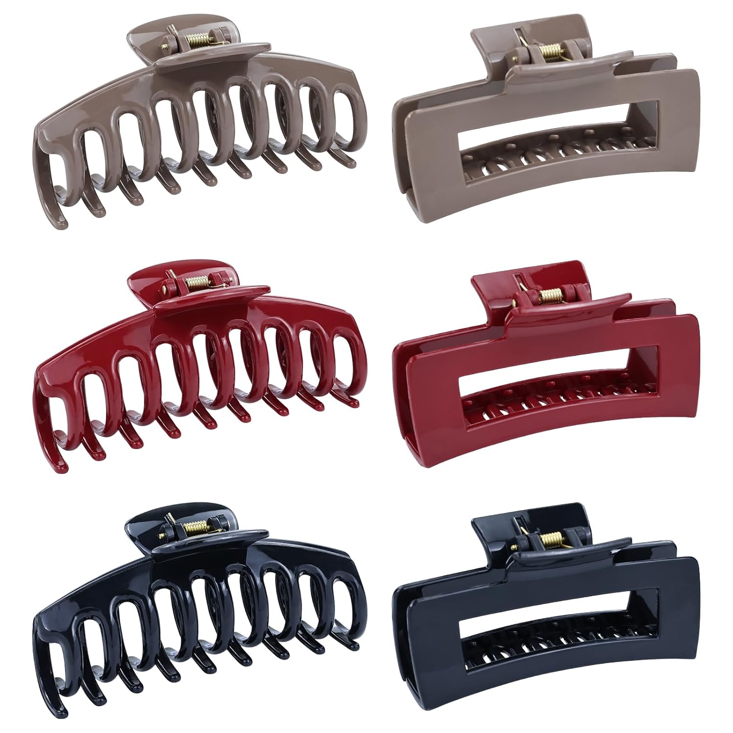 Lawie 6 Pack Large Brown Red Black Soft Silicone Plastic Hair Claw Clips Flexible Squishy Anti-Slip Strong Hold Anti-Slip Claw Clips Clamps Bun Holder Accessories for Women Girls