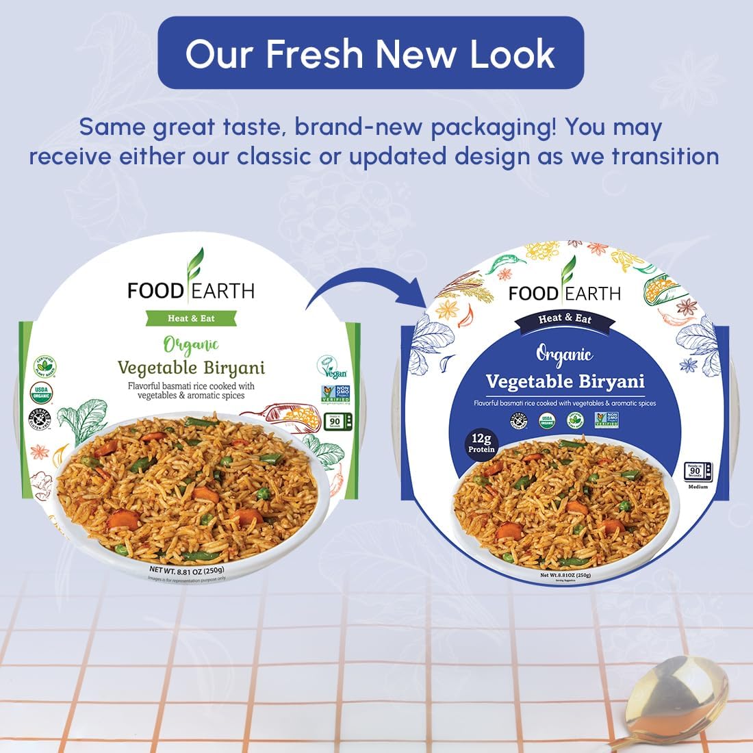 Food Earth Ready to Eat Vegetable Biryani – Organic, Vegan, Gluten-Free Indian Meal – Microwavable, Plant-Based Prepackaged Lunch – 8.81 oz Each (Pack of 6)
