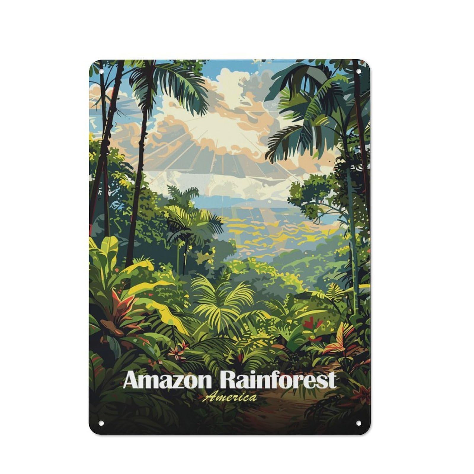Junmoney Style-24 For Hobby Room Or Studio, Amazon Rainforest Illustration Retro Tin Sign 40X30cm, Gift For Creative Interior Collectors During The Christmas Season