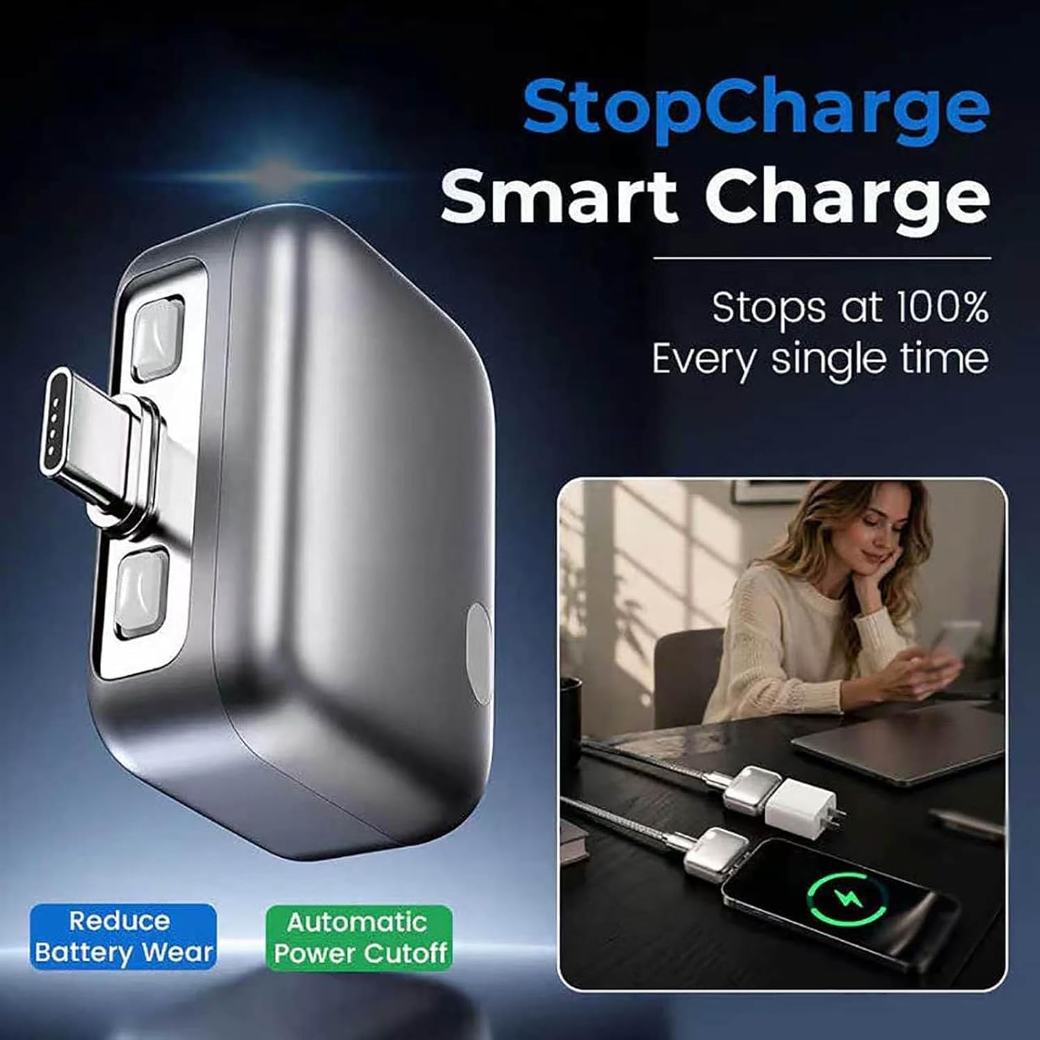 Smart Auto Stop Charging Adapter,Fully Charged Separator, Intelligent Power Cut-Off Protector, Universal Fast Charging Safety Adapter for Smartphones Tablets and USB Devices (2Pcs)