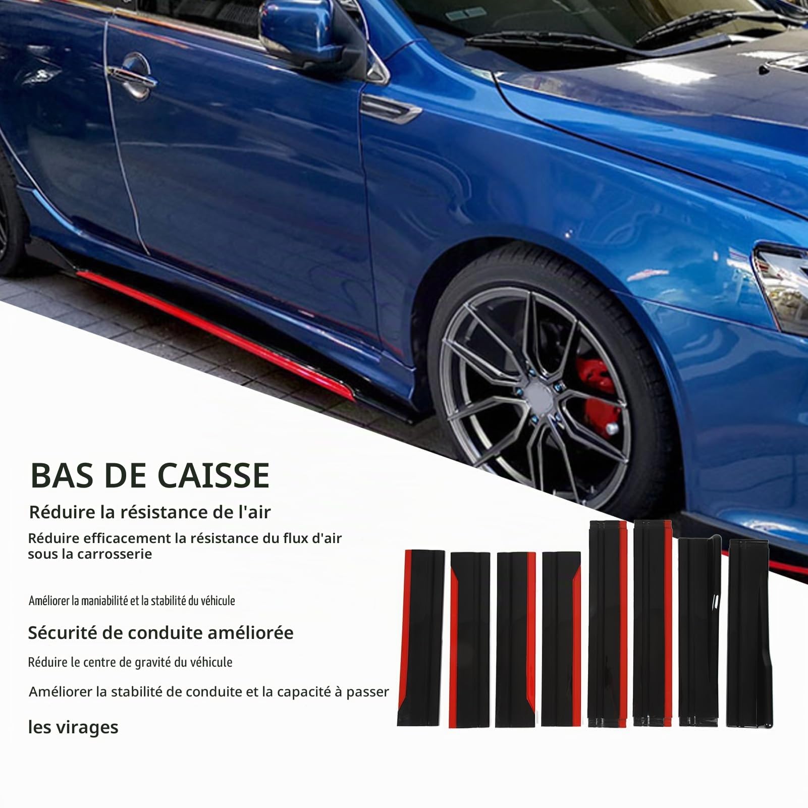 Lot de 8 Jupes Latérales de Voiture, élégant Rouge et Noir Brillant, Kit de Carrosserie de Panneau D'aile D'extension de Séparateur de Lèvre Latérale pour Seat