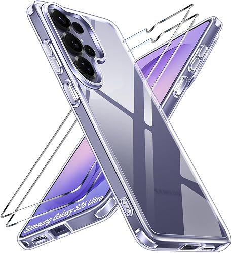 ivoler Case for Samsung Galaxy S26 Ultra 5G 6.9” with 2 Pack Tempered Glass Screen Protector, [Military Grade Protection] Slim Phone Bumper Cover Clear [Anti-Scratch] [Non-Yellowing]