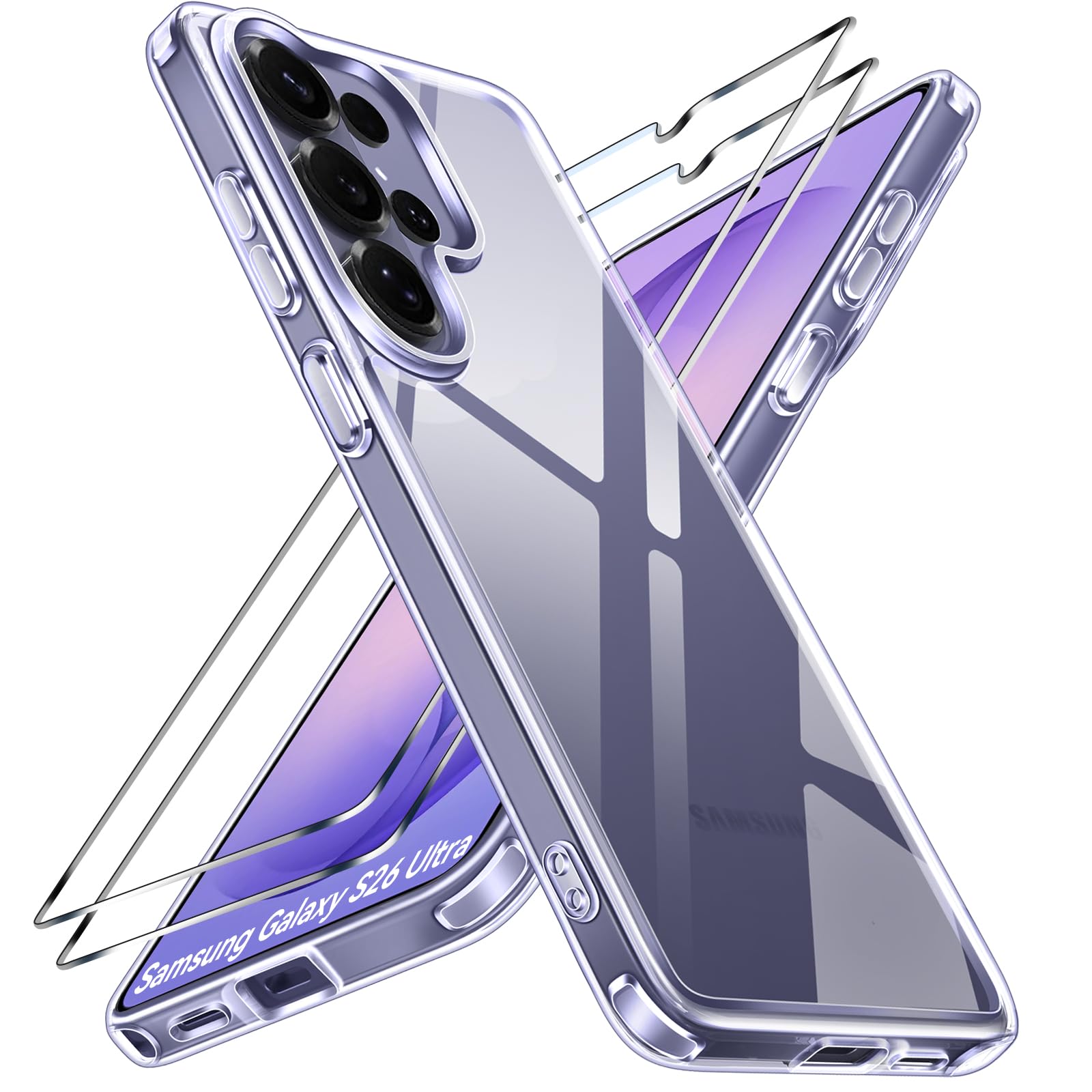 ivoler Nie Vergilbung Klar Hülle für Samsung Galaxy S26 Ultra 5G, 1 Handyhülle mit 2 Stück Panzer Schutz Glas, [Militärischer Schutz] Stoßfest Transparent Schutzhülle Dünn Durchsichtige Case