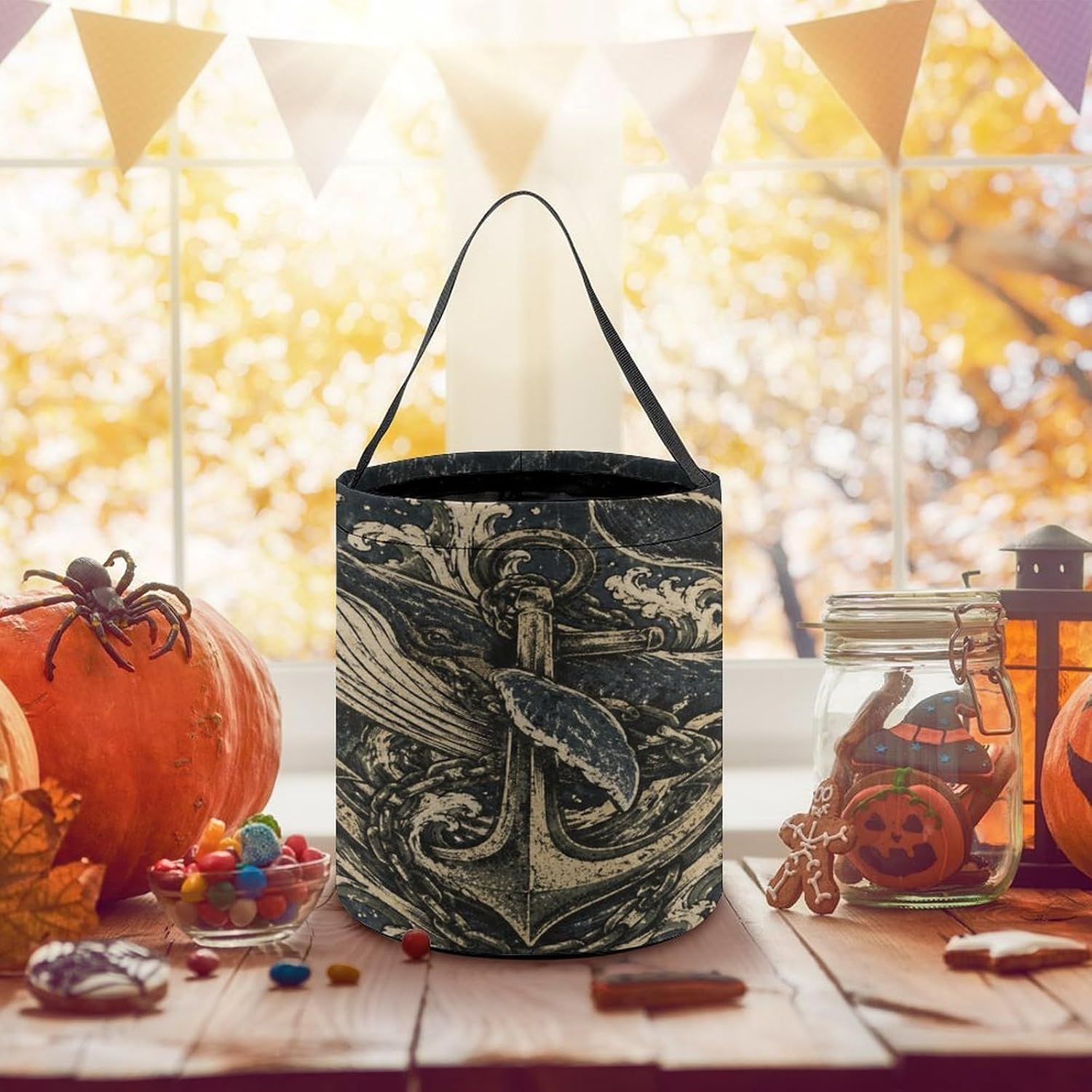 Whale Ship Halloween Trick Or Treat Bucket Candy Tote Hand‑held Pouch for Cosplay Theme Party Gift Storage image 5