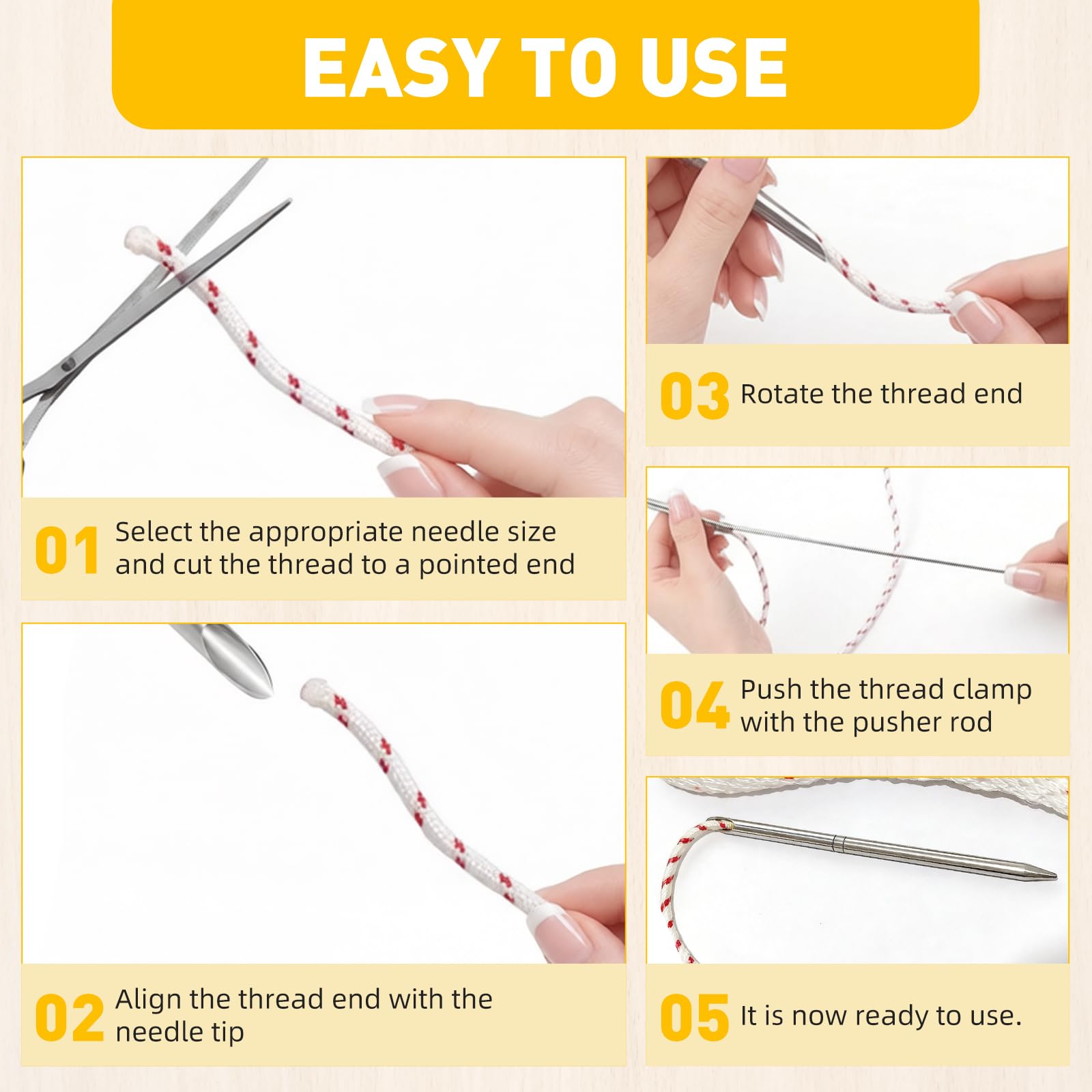 Lot de 7 outils d'épissure de corde avec sac de rangement | Comprend 1/2", 1/4", 5/16", 3/8", 7/16" pour connecter des cordes tressées