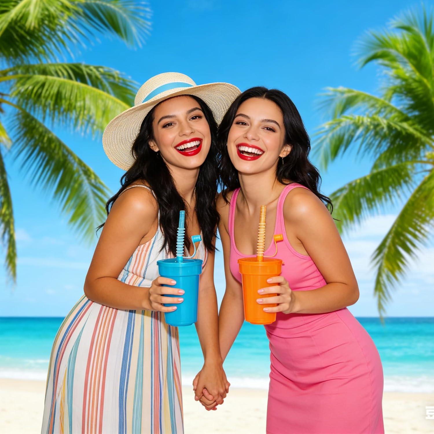 Haundry 24 Pack Kids Party Cups with Lids and Straws, Colorful Plastic Sipper Party Favor Cups for School Events and Birthday Celebrations Supplies, Neon Colors - Image 8