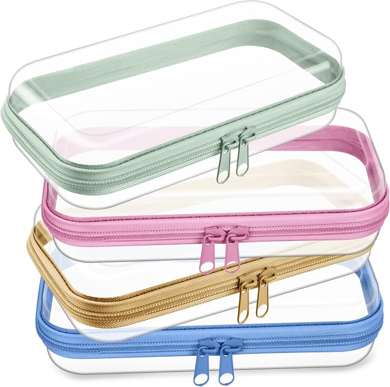 Hoolerry Estojos de Viagem Transparentes com Zíper, 7,48 x 3,94 x 1,97 cm, 4 unidades