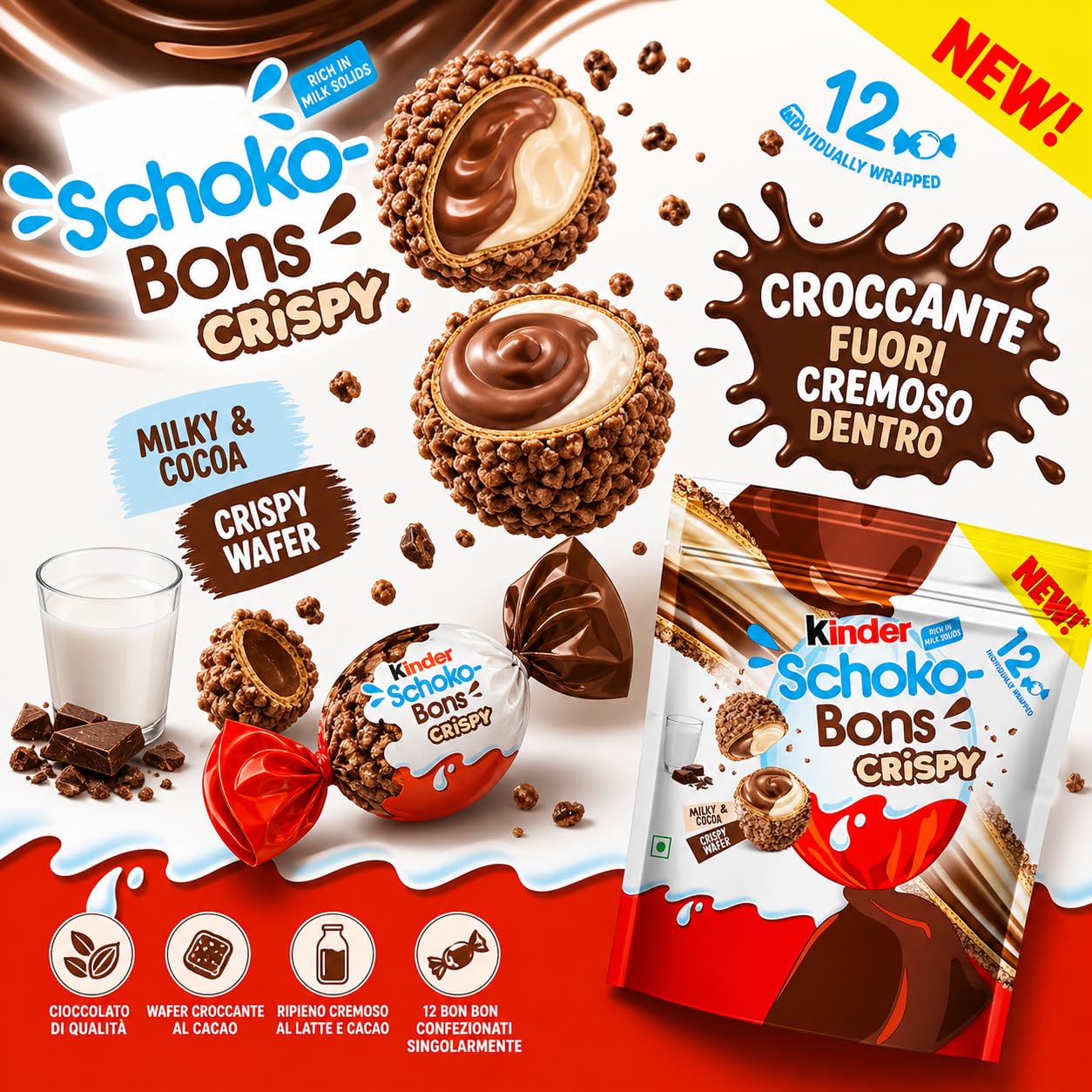 Box Assortita LIMITED EDITION per kinder con 4 Pezzi: Tris 100g, SchokoBons Crispy 67,2g, Duo 150g e Crispy 170g - Snack Dolci al Cioccolato Idea Regalo