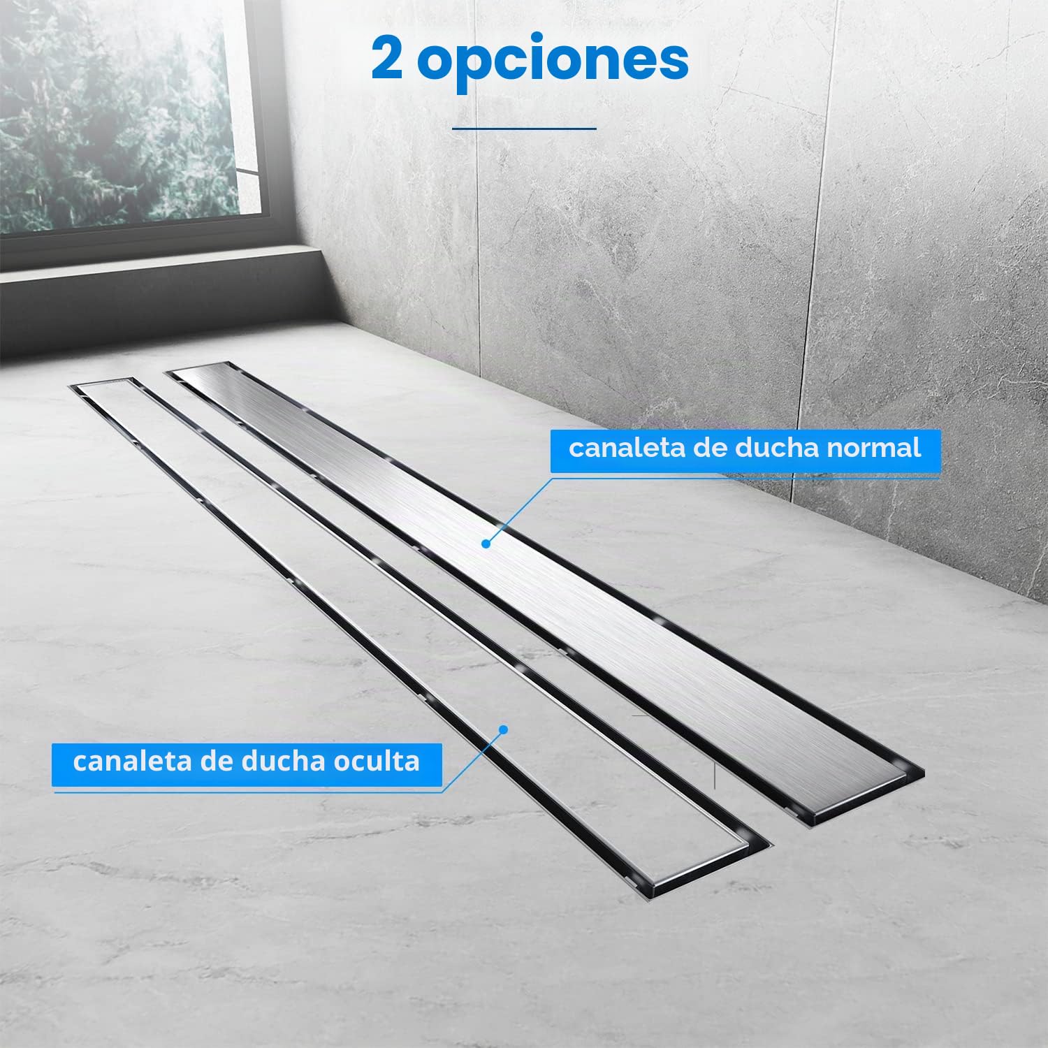 SONNI Canal de Ducha con Tope de Olor,2 en 1 Conjunto Completo de Desagüe de Ducha de Acero Inoxidable con Accesorio de Piso,Doble Cara,y Tamiz de Pelo 60cm