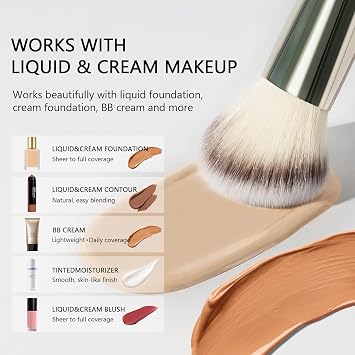 BElLI Base & Contour Makeup Brush for Liquid and Cream Formulas, Professional Face Applicator with Soft Synthetic Bristles, Precision Blending, Natural Finish