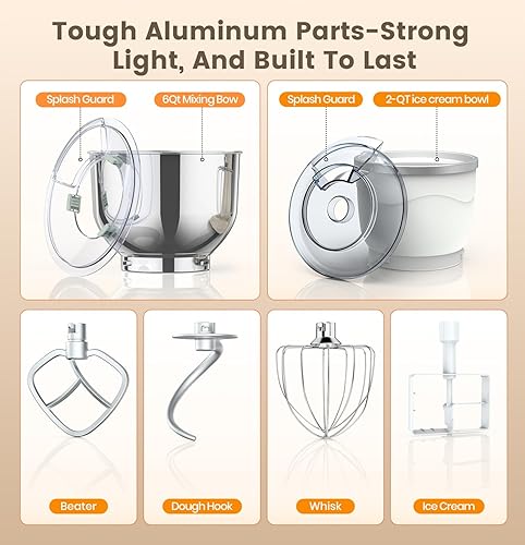 Miniatura 6 de Juego de batidora de pie, batidora de cocina de 6 cuartos con pantalla táctil LED, batidora de cabeza inclinable de 11 velocidades con temporizador,