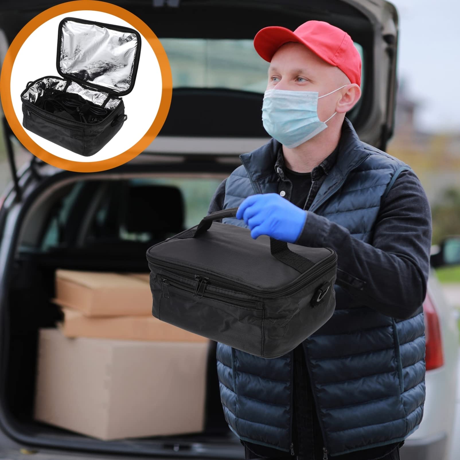 FOMIYES Auto Heiz Lunchpaket 12v aus Oxford Stoff und Abs Schwarz