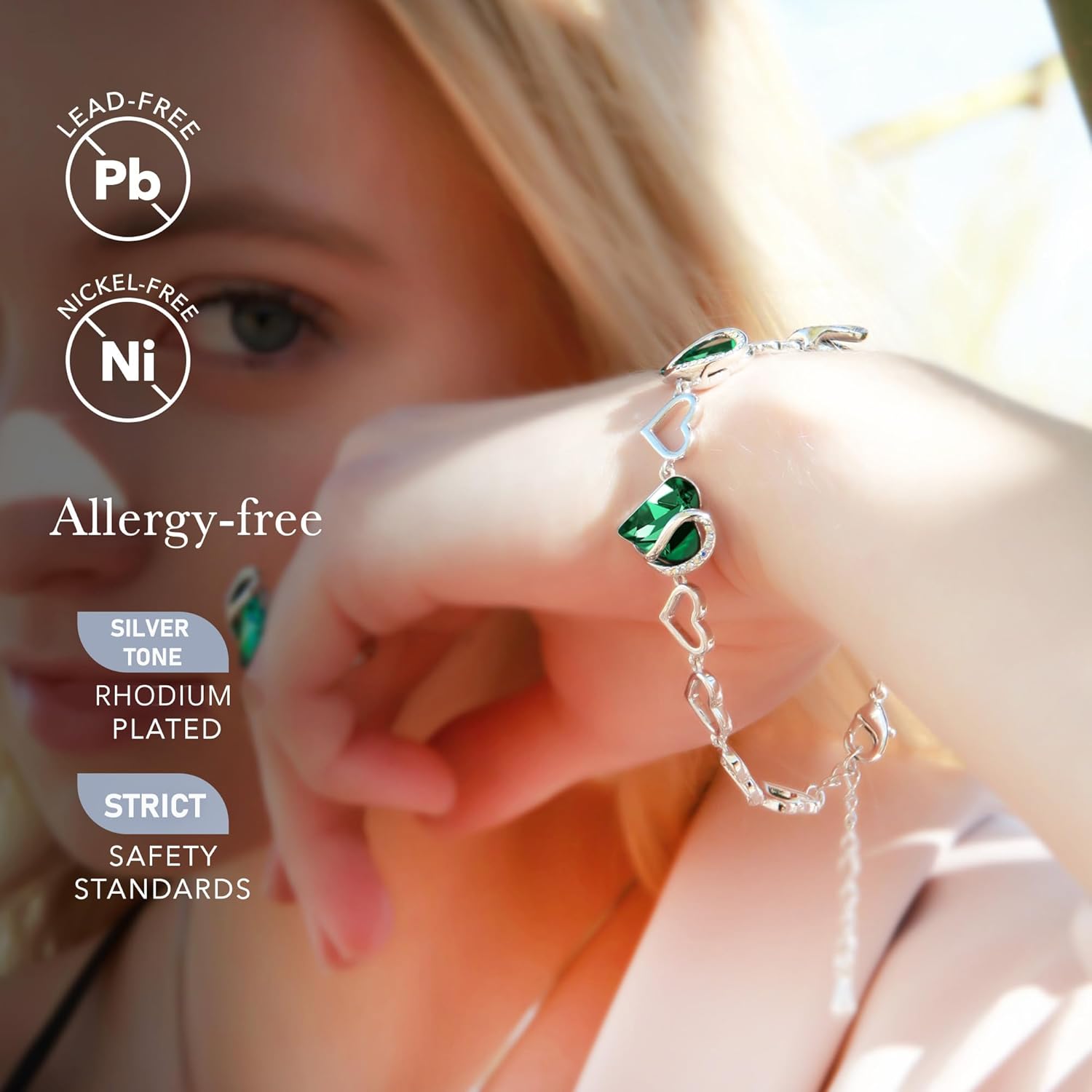 Leafael Infinity Love Heart Link Bracelets, Birthstone or Healing Stone Crystal Bracelet for Women, Silver Tone Jewelry Gifts for Her, 7-inch Chain and 2-inch Extender - Image 3