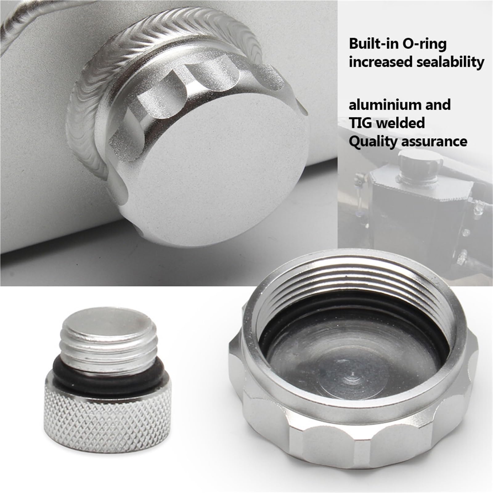 Zestawy do odzysku chłodziwa do samochodów Uniwersalny Aluminiowy 1L/2L Zbiornik Wyrównawczy Płynu Chłodzącego Silnika, Kwadratowy Z Korkiem Spustowym(CN-1L-Silver)