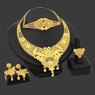 Ensembles De Bijoux Indiens Couleur Or Collier Africain Boucles d'oreilles Bracelet Bague Ensemble Mariée Mariage Nigérian Dubai Bijoux Cadeaux