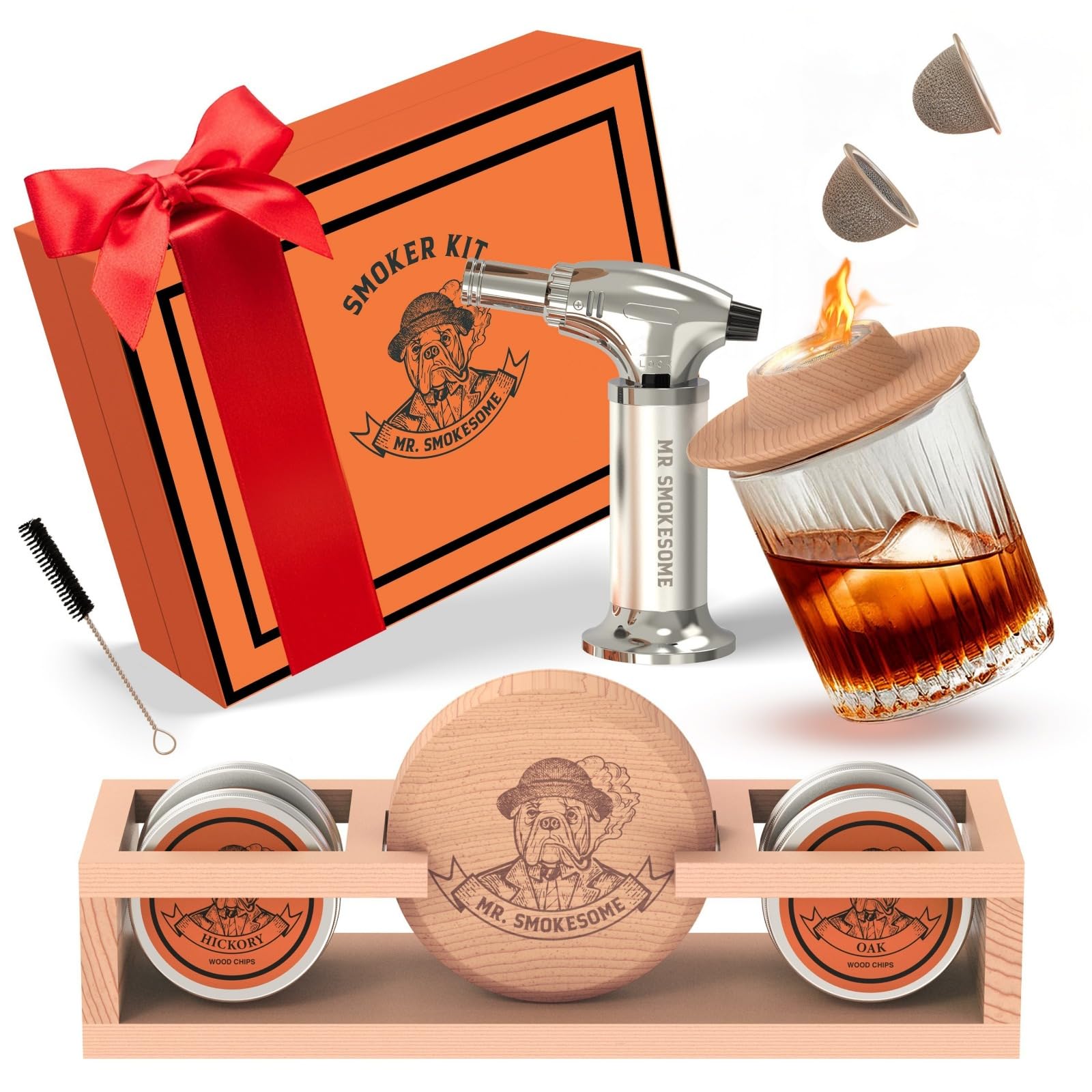 Old Fashioned Cocktail Kit with Torch – Includes Wooden Display Stand For Bar Decor – Smoked Cocktail kit with 4 Flavors of Wood Chips – Drink Smoker For Whiskey, Bourbon and Cocktails