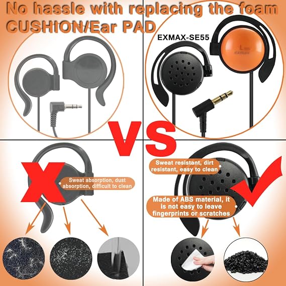 EXMAX SE-55 Foamless Single Side Earphone 3.5mm Ear Hook Big Speaker for EXD-101 ELGT-470 Wireless Tour Guide System Receiver Touring Groups Laptop MP3/4 Tablet PC Skype Switch(Left-Side Earphone)