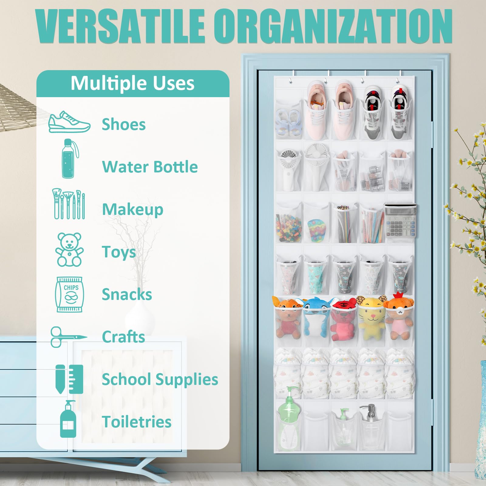 Tiblue Organizador de zapatos para colgar sobre la puerta, 35 bolsillos de malla, organizador de zapatos para puerta, armario, entrada, dormitorio, despensa, organizador de zapatos para tenis, zapatos