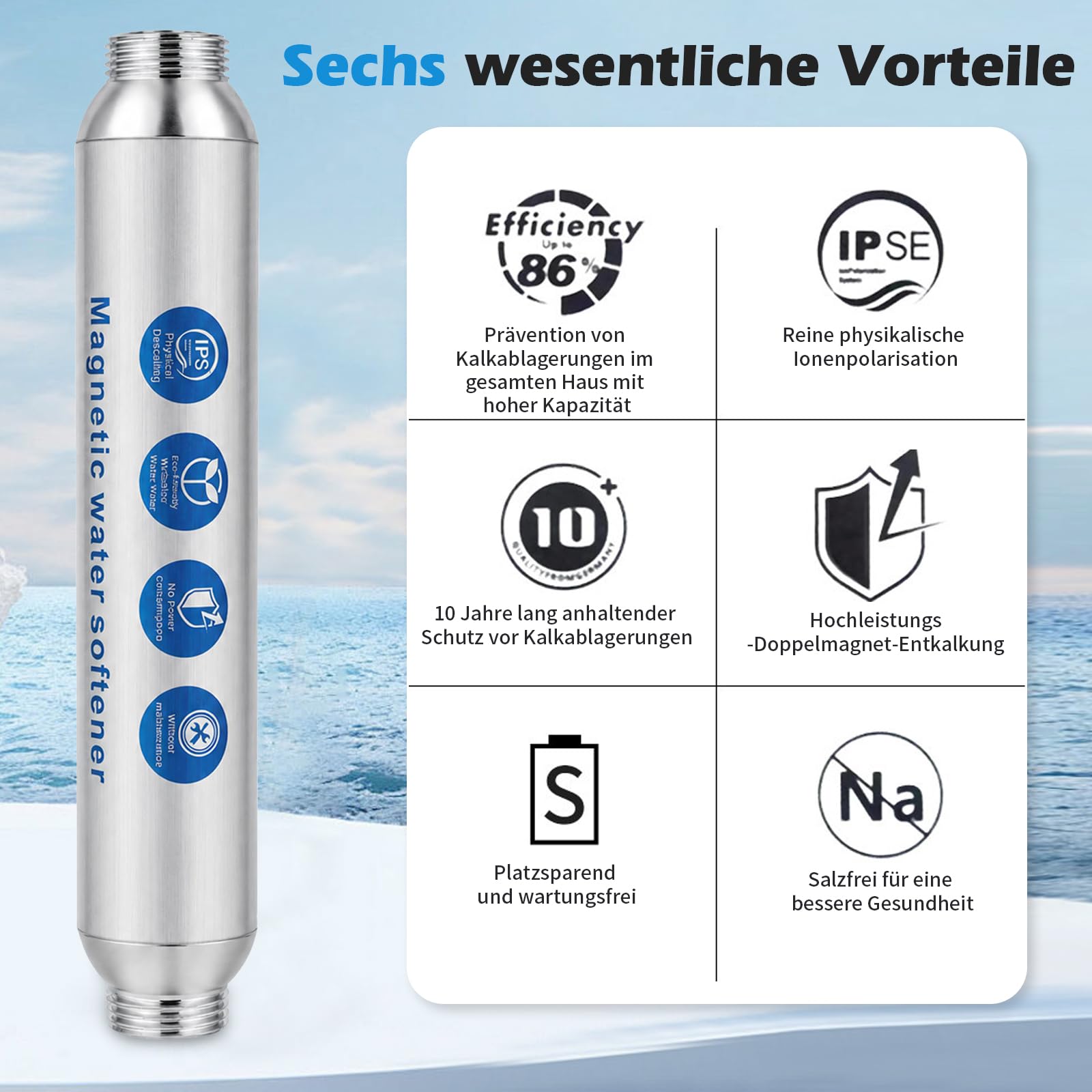Filtre anti-calcaire pour douche G 3/4 en acier inoxydable réduit, adoucisseur d'eau, système de détartrage magnétique Inline FOF pour éviter les dépôts de calcaire dans toute la maison, détartrant