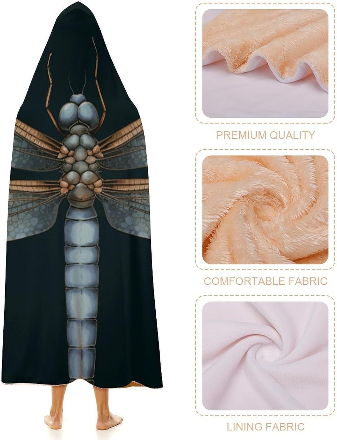 Dragonfly Wearable Hooded Blanket, Ultra Soft Arctic Velvet Cape Cloak Unisex - Cozy Wearable Blanket