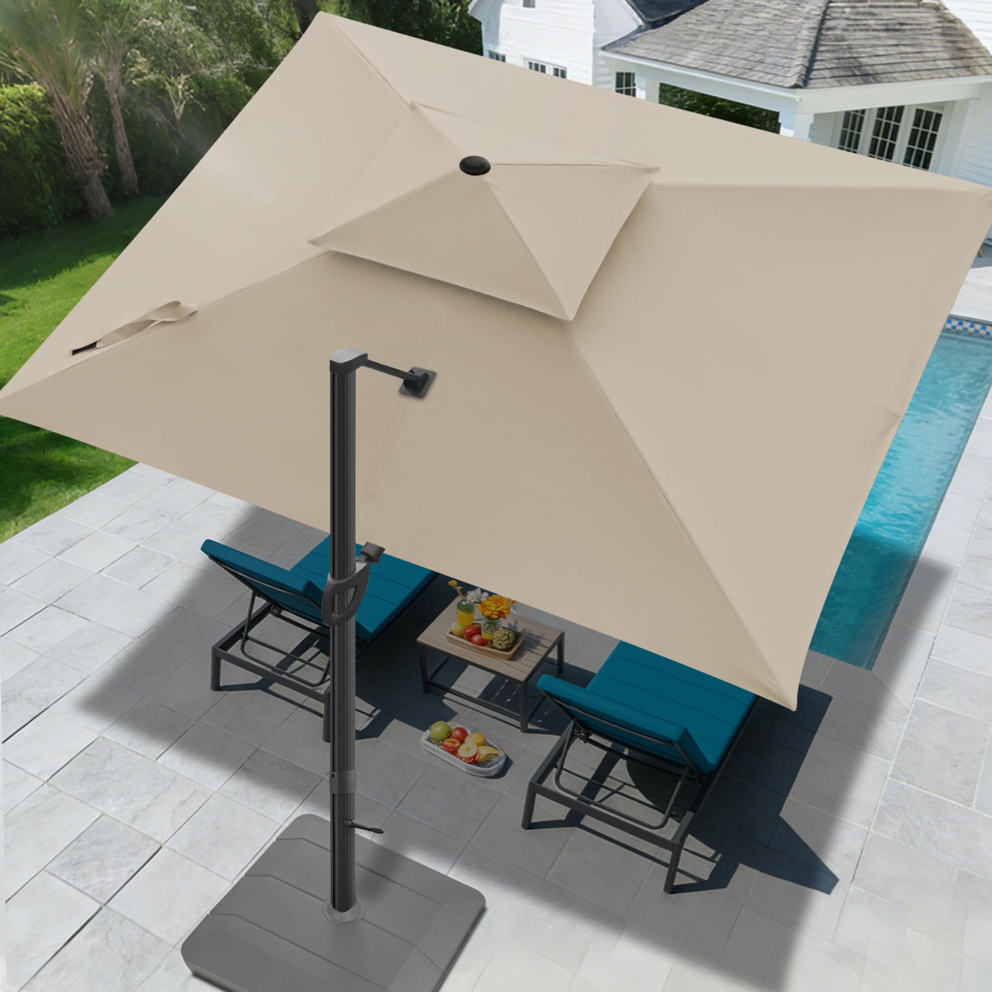 Photo 1 of FLAME&SHADE Cantilever Patio Umbrella Outdoor, 10x10 FT Square, Taupe