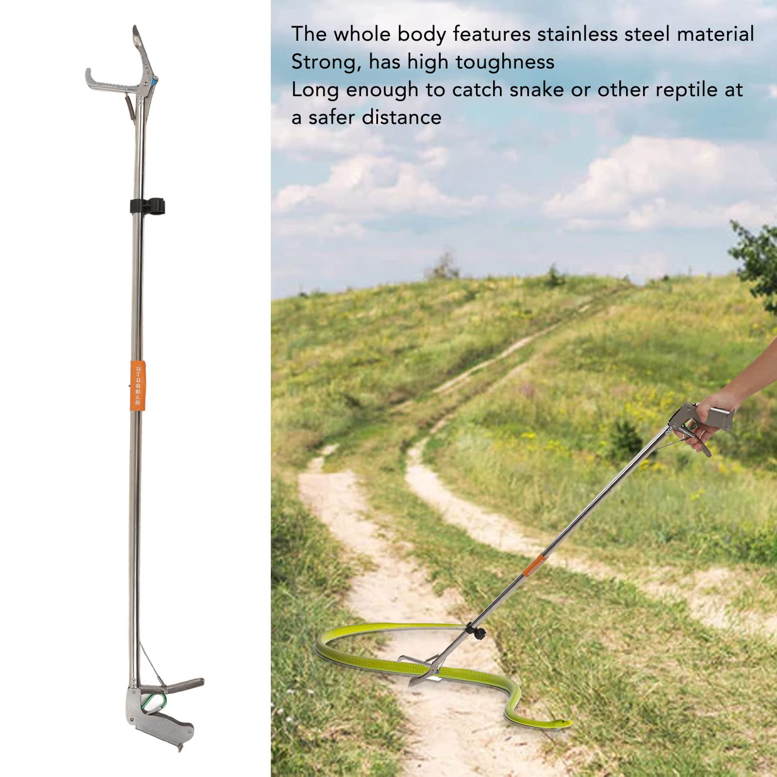 Horoper Foldable Self Lockable Stainless Steel Reptile Grabber, Snake Tong Foldable Self Lockable Stainless Steel Strong Reptile Grabber Catcher Snake Handling Tool