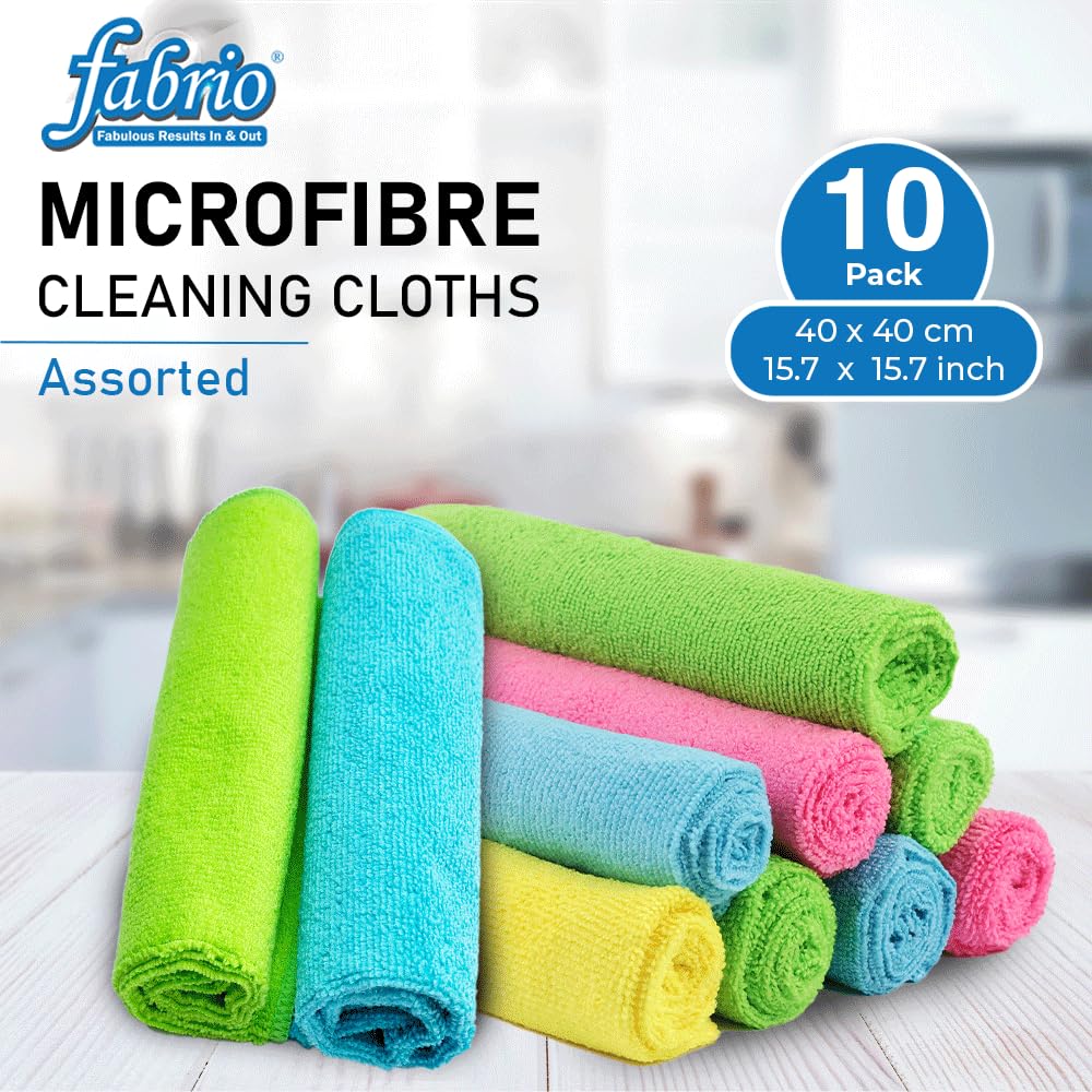 FABRIO Microfibre Cleaning Cloths, Pack of 10, 40x40cm, Ultra-Soft, Lint-Free, Super Absorbent Towels for Kitchen Car, Glass - Image 2