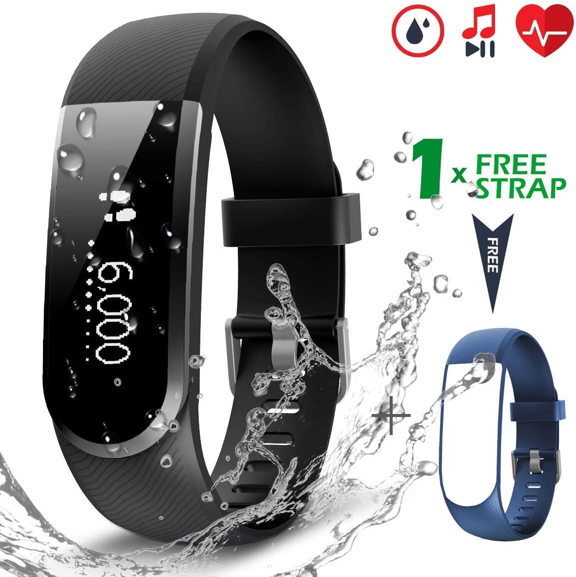 Fitness Tracker with Heart Rate Monitor, CHEREEKI IP67 Waterproof Activity Tracker Smart Watch Pedometer, Calorie, Message Push, Sleep Monitor Compatible with Android and iOS (Black)