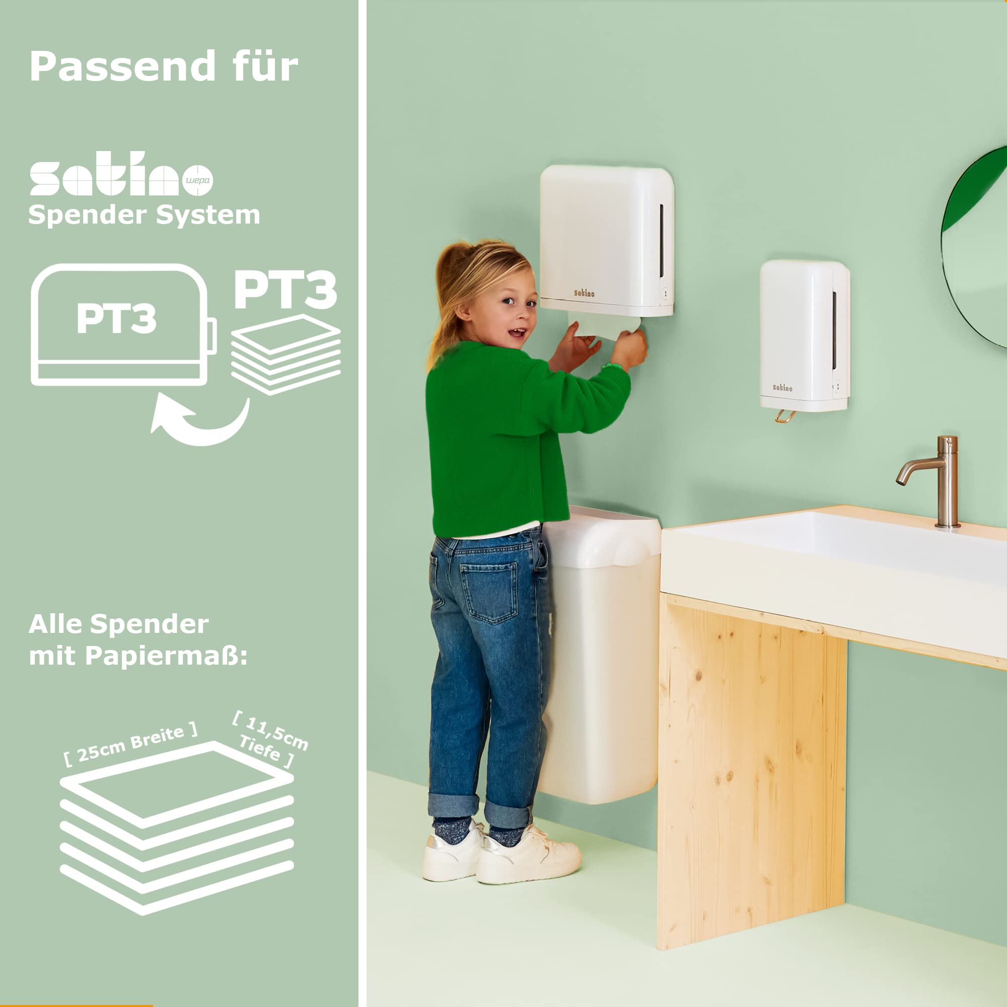Satino Papierhandtücher 2lagig - 3.200 Blatt (20x160) Format Tissue - grün mit 25x23cm V-Falz - umweltschonend dank 100% Recyclingpapier