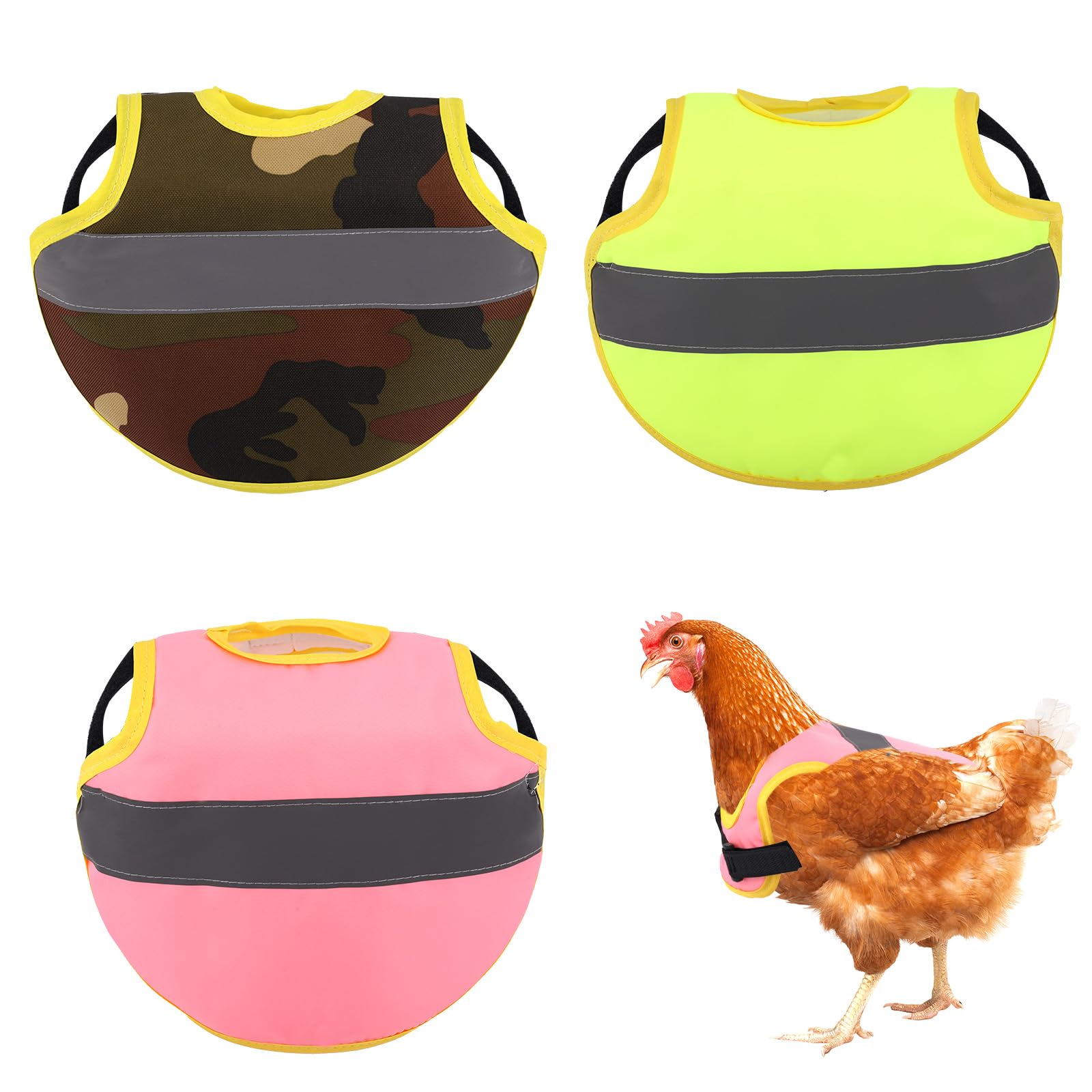 lasuroa 3pcs Selle pour Poules avec Bandes Réfléchissantes et Sangles Réglables, Tablier Selle Poule Protection du Dos et des Côtés Accessoires d'Extérieur pour Volailles (3 Couleurs)