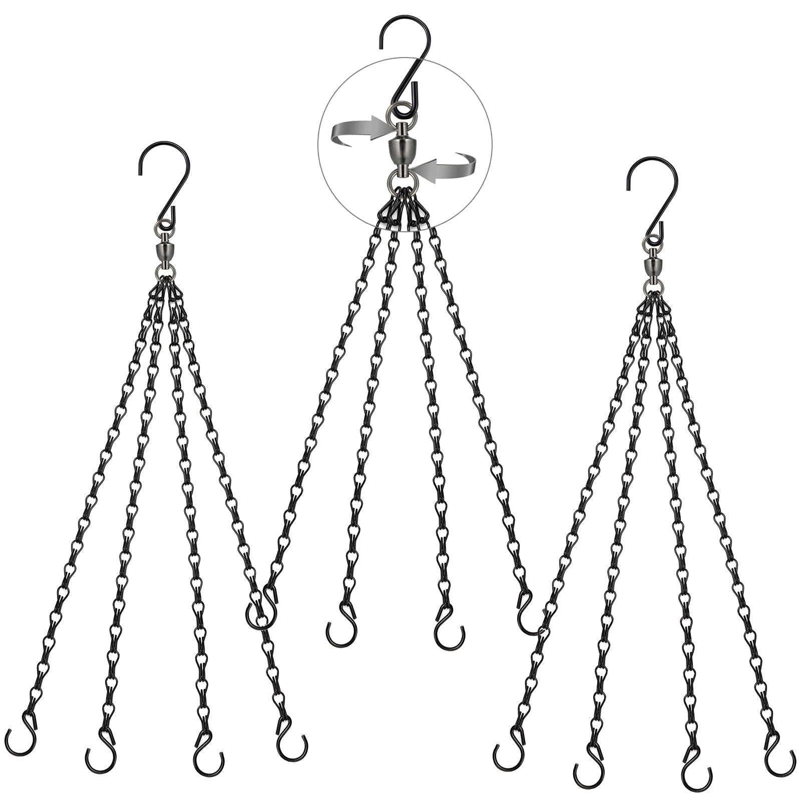 Heybe Black Swivel Hanging Baskets Chains 23 Inches 4 Leads Hanging Chains Flower Pot Hanger Replacement Plant Hangers For Planters And Lanterns, Pack Of 3 (4 Legs-Swivel)