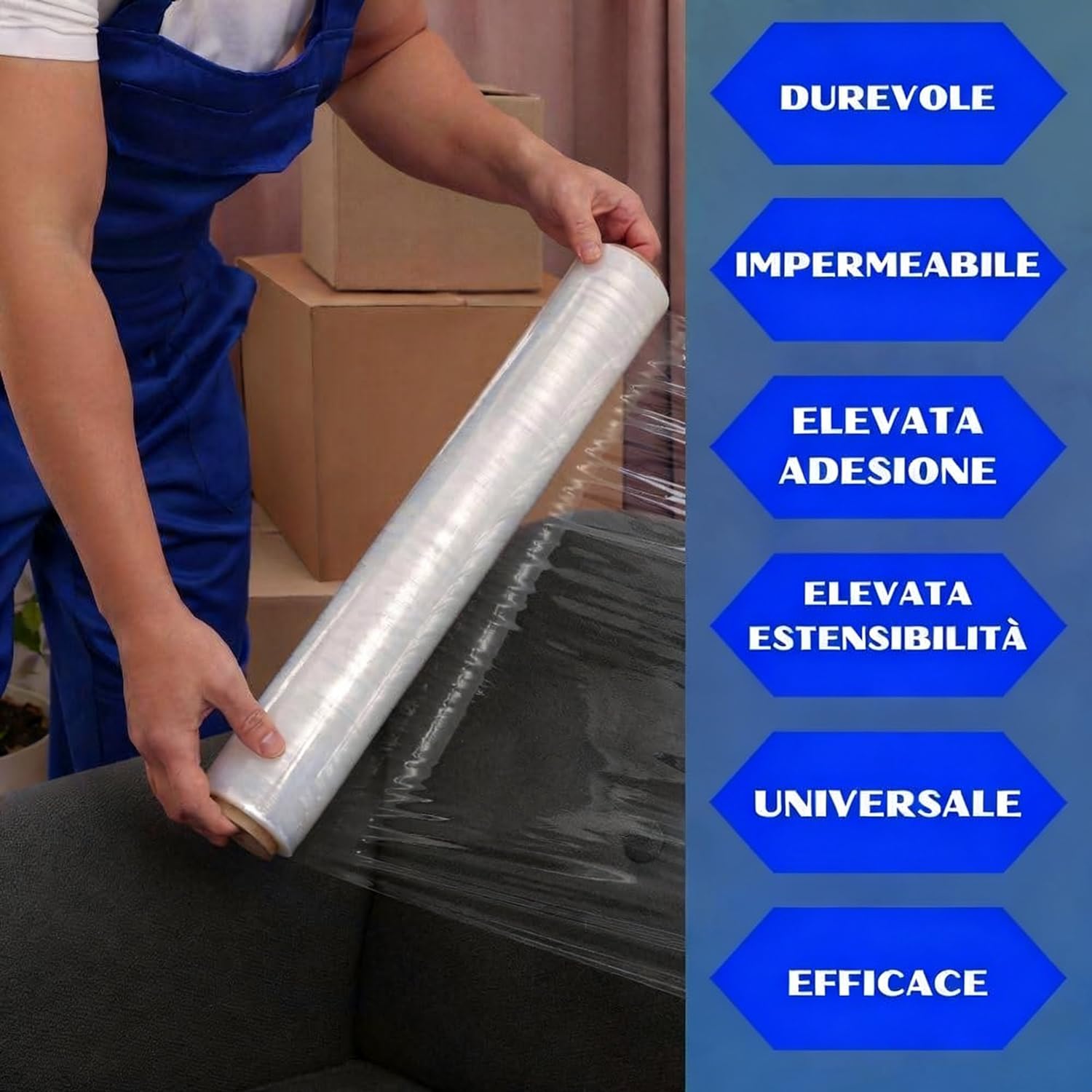 Pellicola trasparente per imballaggio 23 micron 50cm 250m 6 rotoli Made in UE
