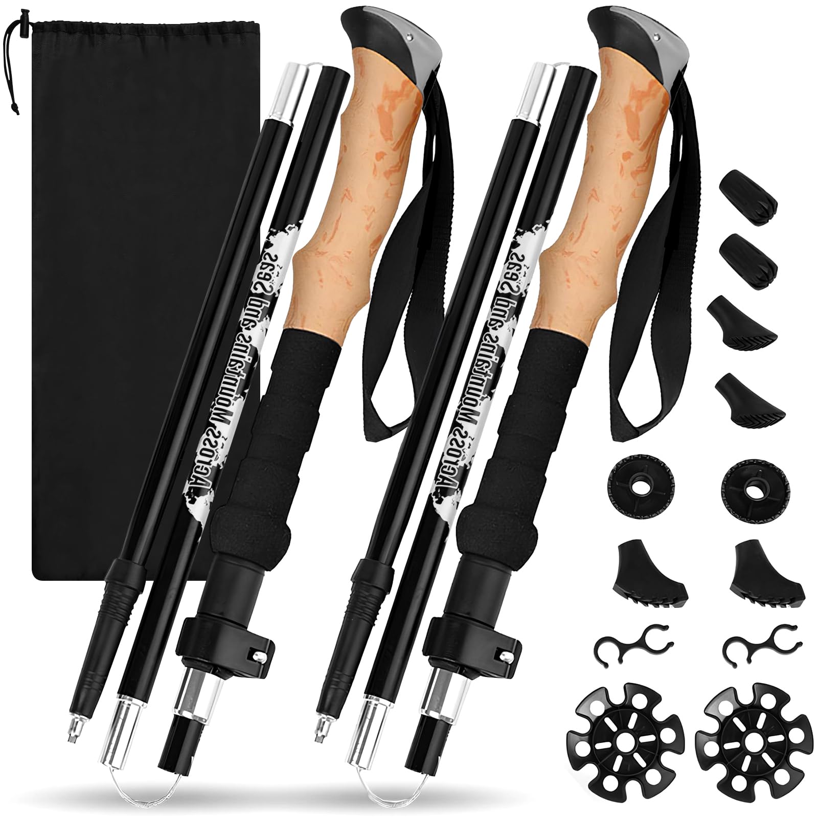 Wanderstöcke, Faltbar, Teleskopstöcke (110-130 cm), Ultraleichte Alu Trekkingstöcke oder Carbon, Walking Stöcke mit Korkgriff für Nordic Walking, Hiking Poles Klappbar für Skifahren & Bergsport