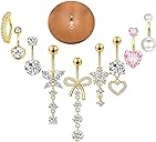 Suotarn 14G Belly Button ring Dangle Belly Rings Surgical Stainless Steel Cute Bow Butterfly Heart Flower Dangling Belly Button Piercing Jewelry For Women Silver Dainty Dangly Navel Ring