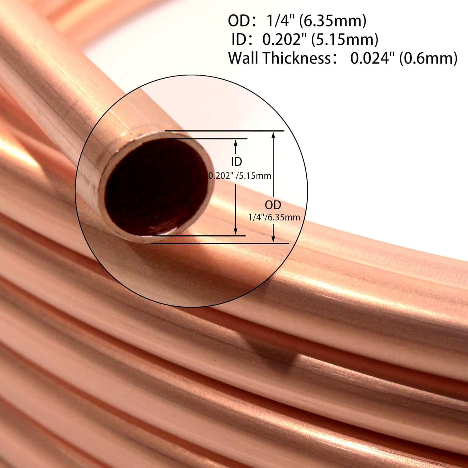 50Ft 1/4 OD Copper Tubes ACR Refrigeration Copper Tubing, 99.9% Pure Thick ASTM B280 Soft Coil, T2 Seamless Round Tube for HVAC System,Industry,Air Conditioner,Refrigerator,DIY